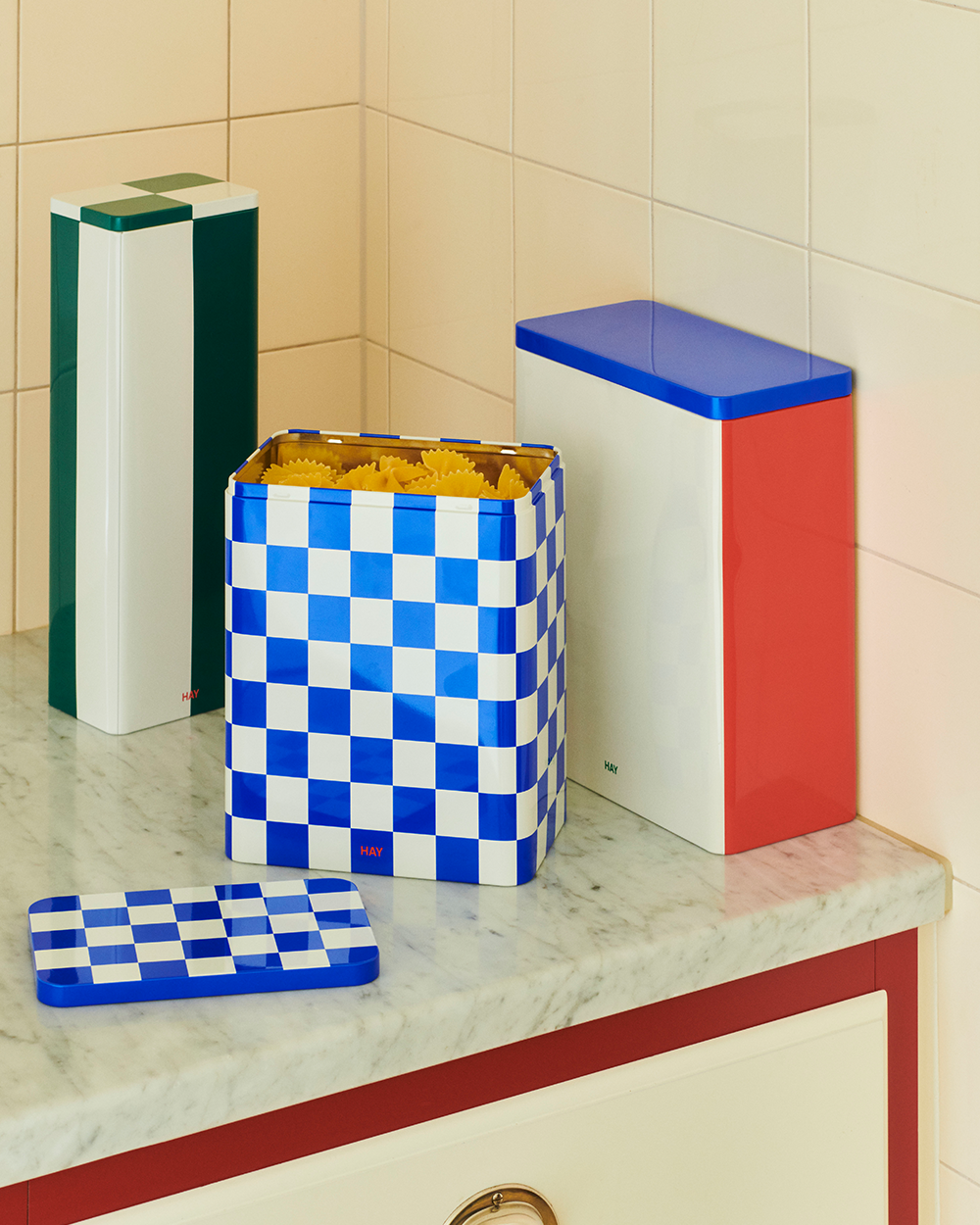 Tin Container Large - Blue / Off White