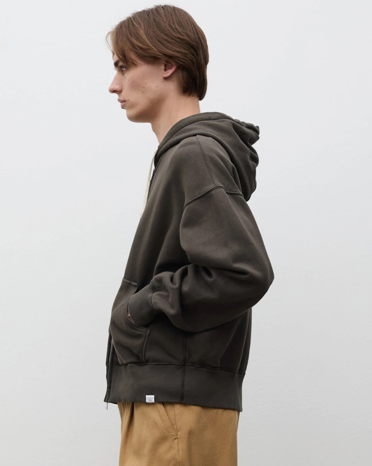 Keldur Brushed Diagonal Cotton Fleece Zip Hoodie - Beech Green