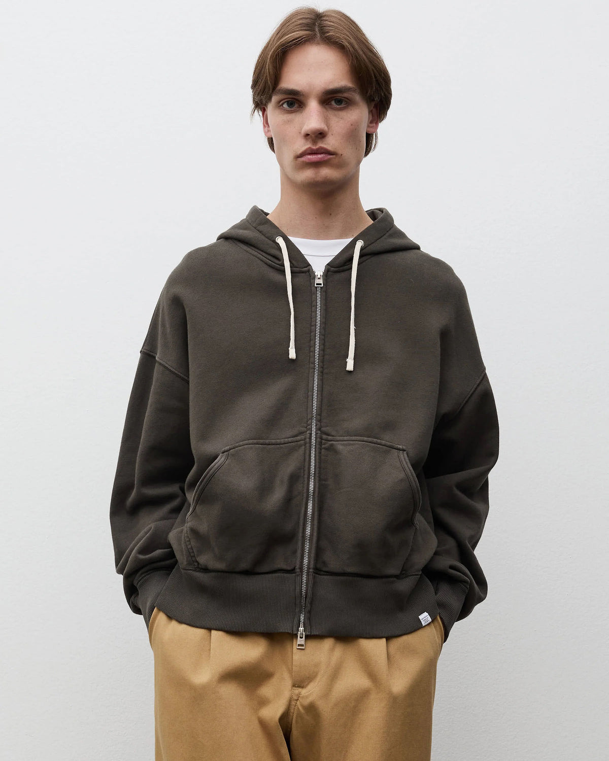 Keldur Brushed Diagonal Cotton Fleece Zip Hoodie - Beech Green