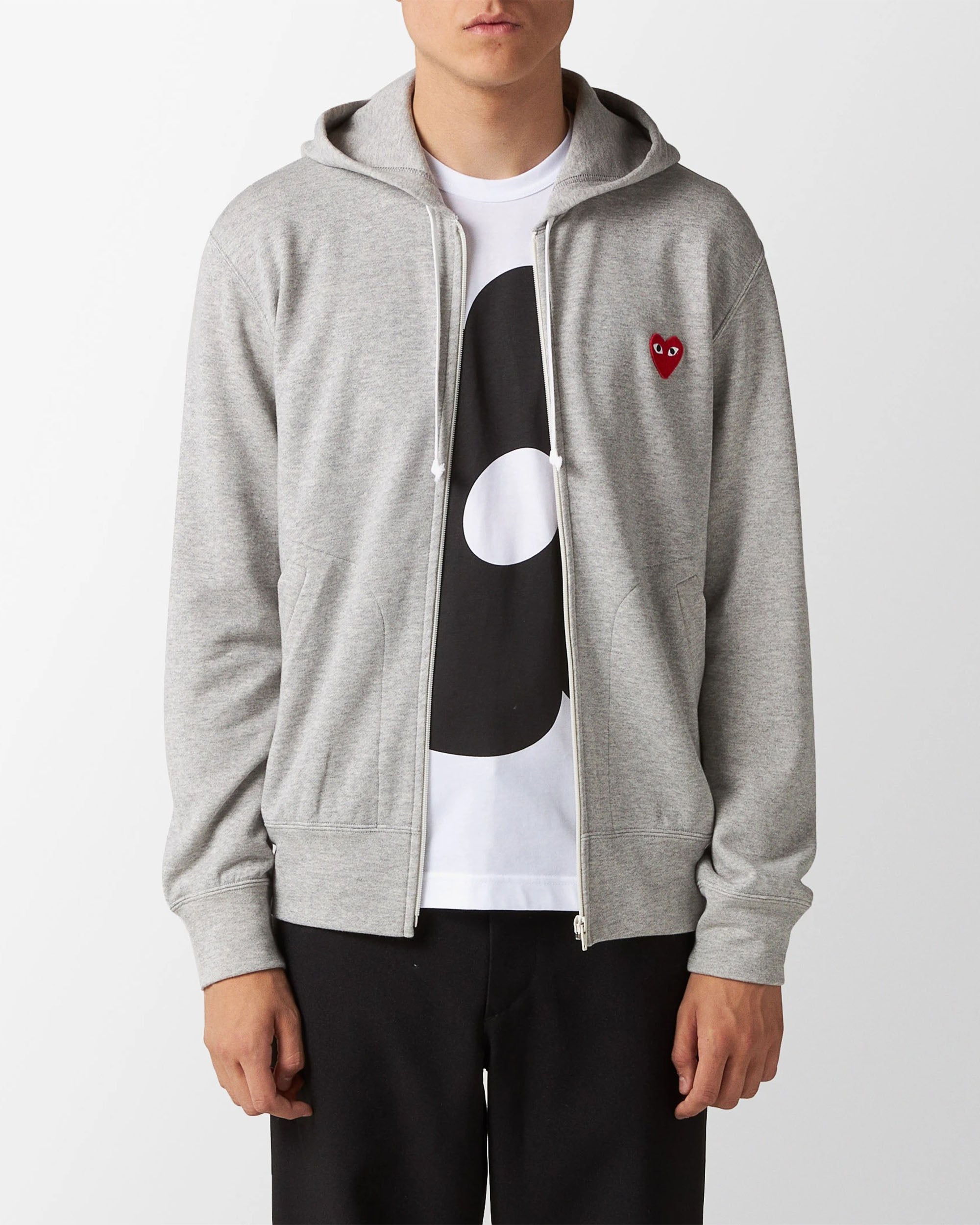Heart Logo Zip Hoodie - Grey / Red