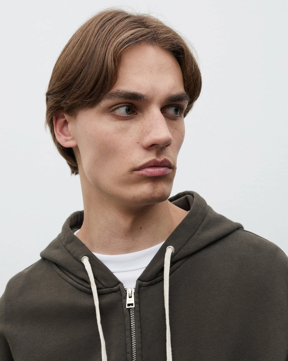 Keldur Brushed Diagonal Cotton Fleece Zip Hoodie - Beech Green