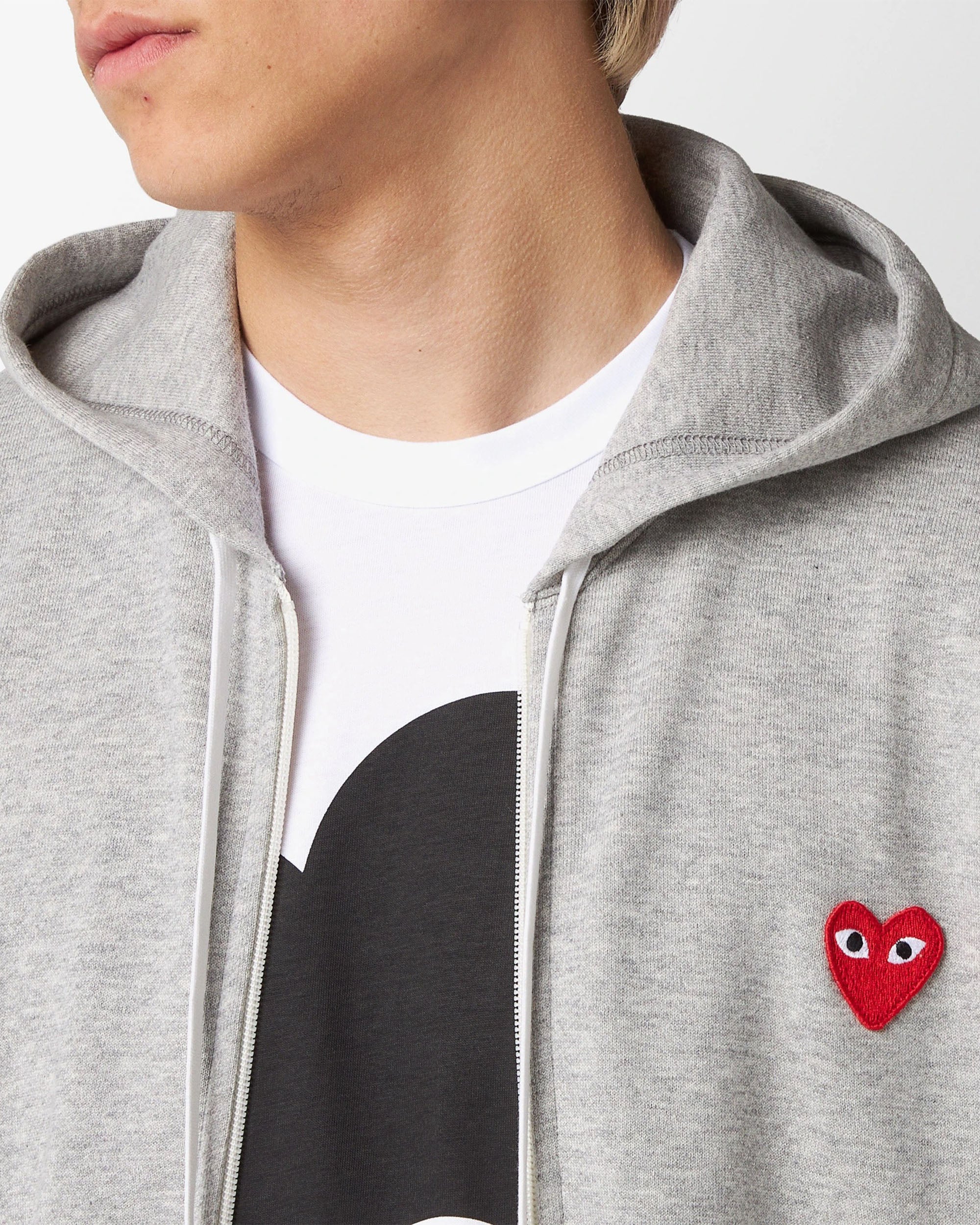 Heart Logo Zip Hoodie - Grey / Red