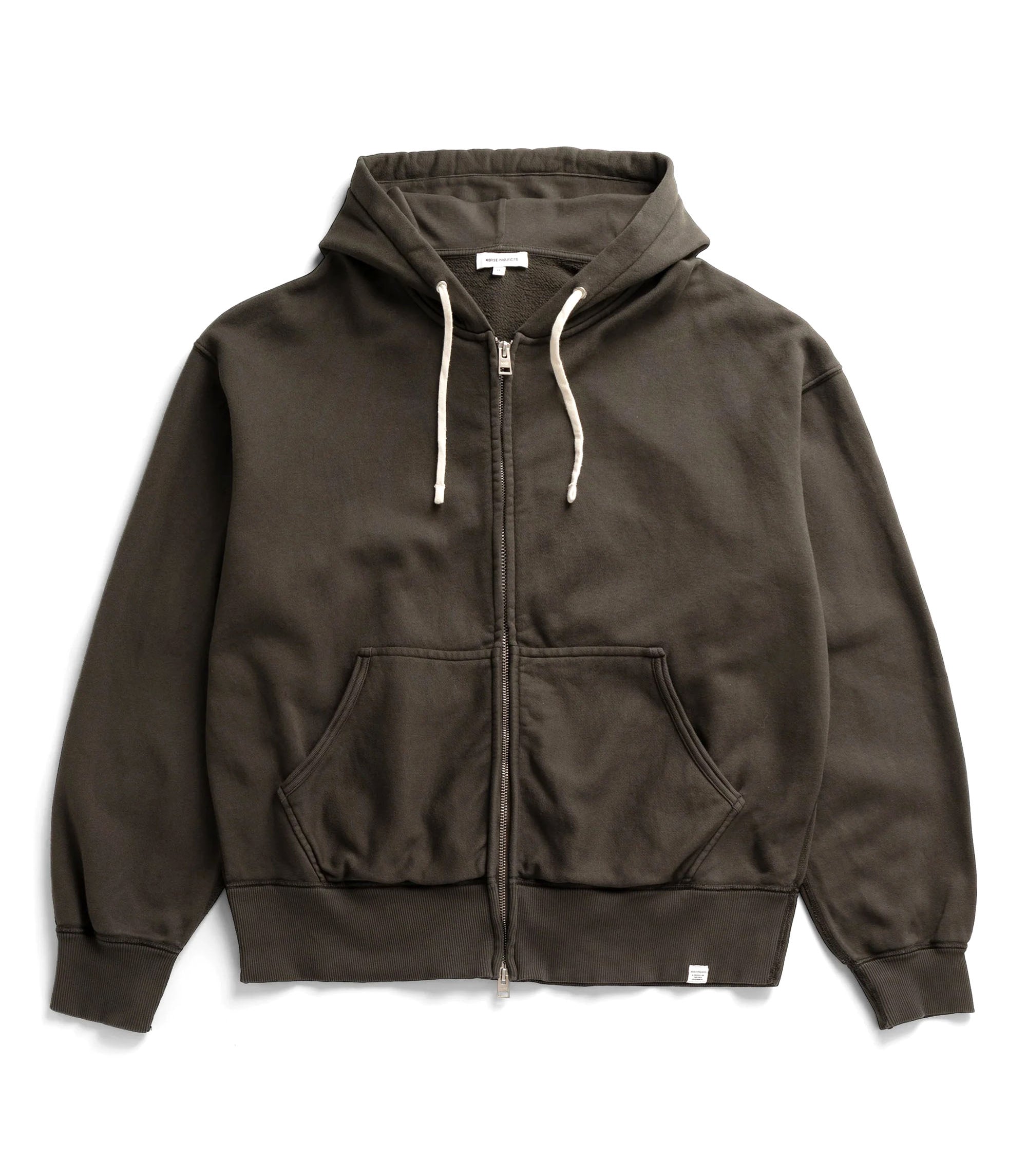 Keldur Brushed Diagonal Cotton Fleece Zip Hoodie - Beech Green