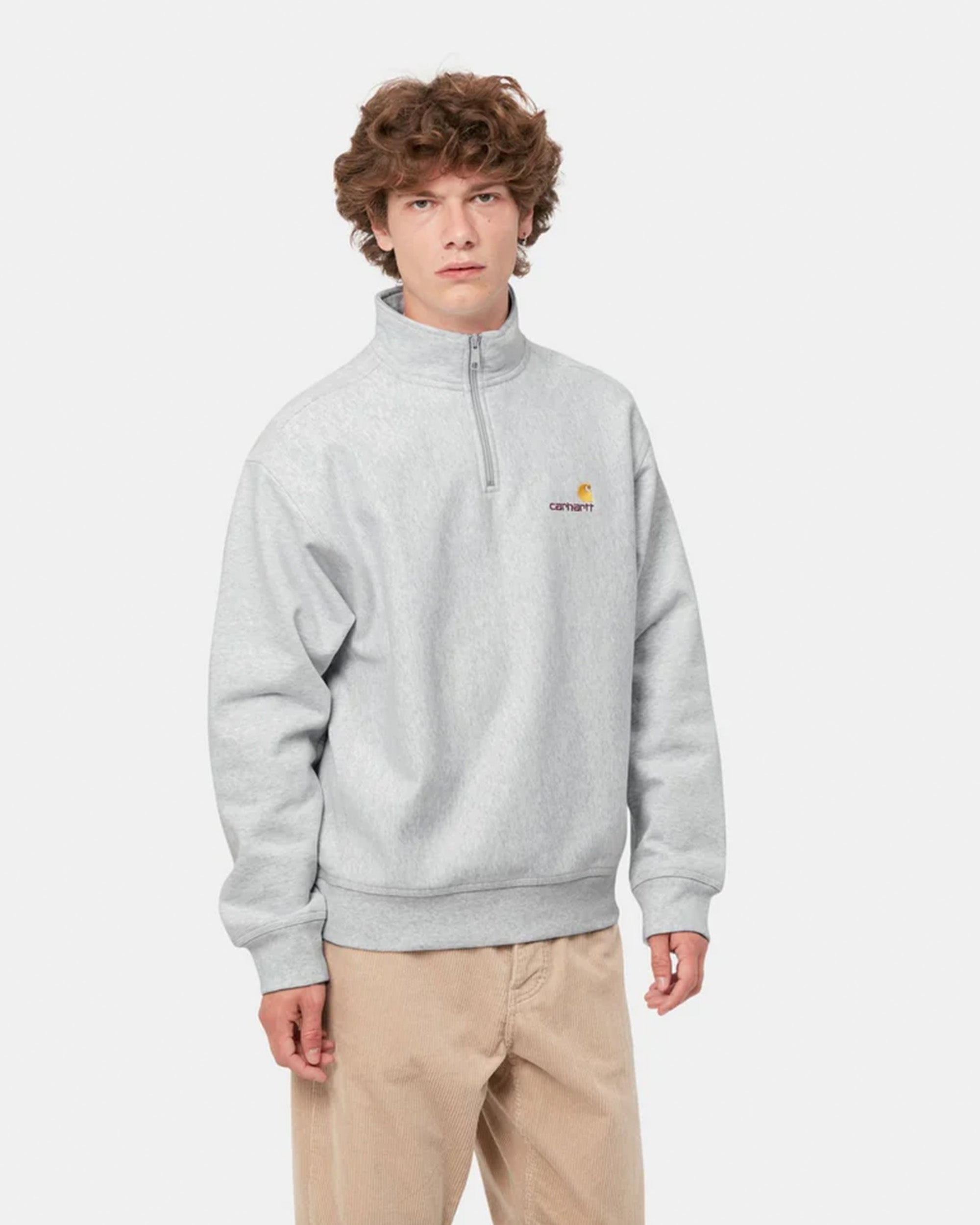 Half Zip American Script Sweat - Ash Heather