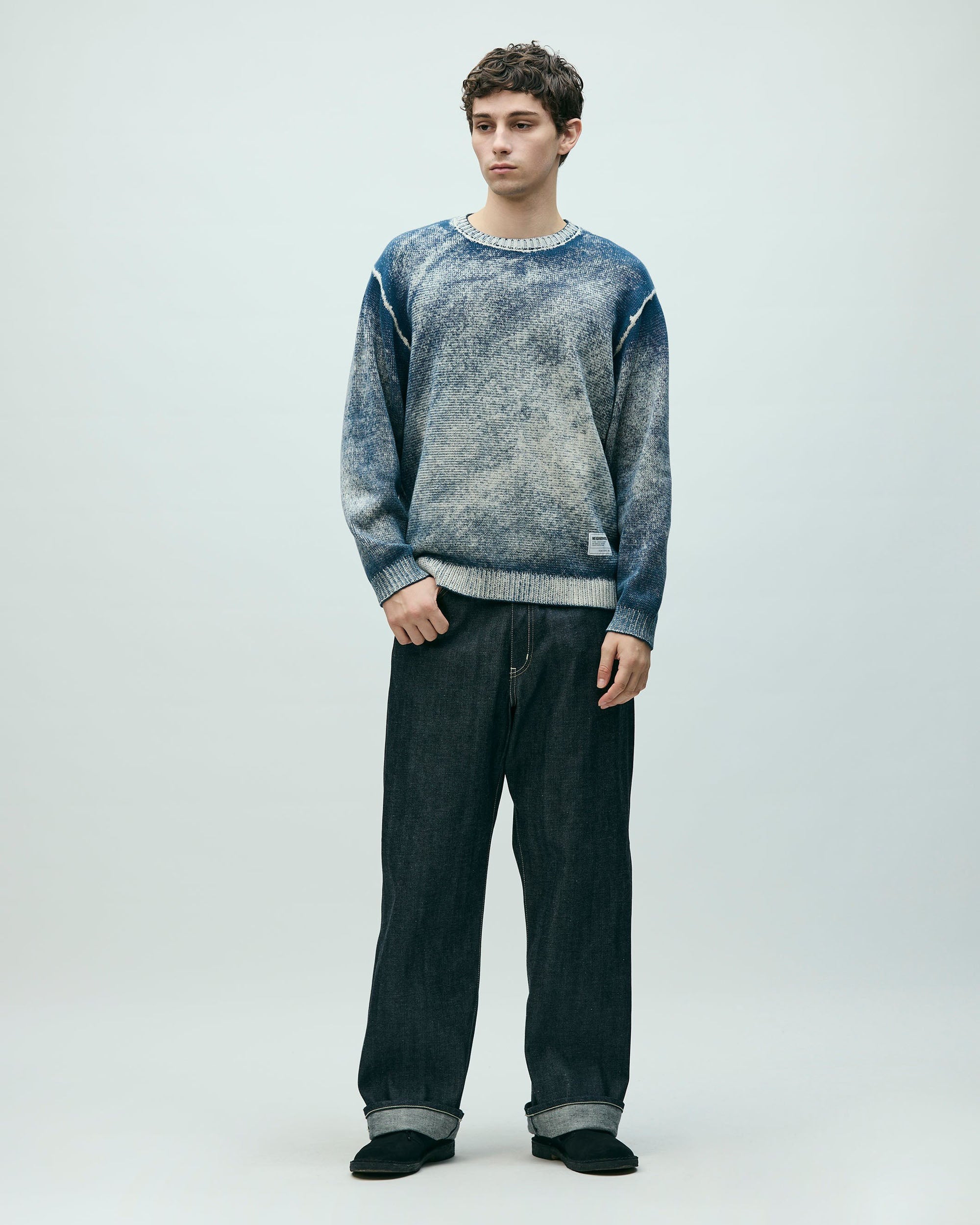 Pigment Bleed Crewneck Sweater - Navy