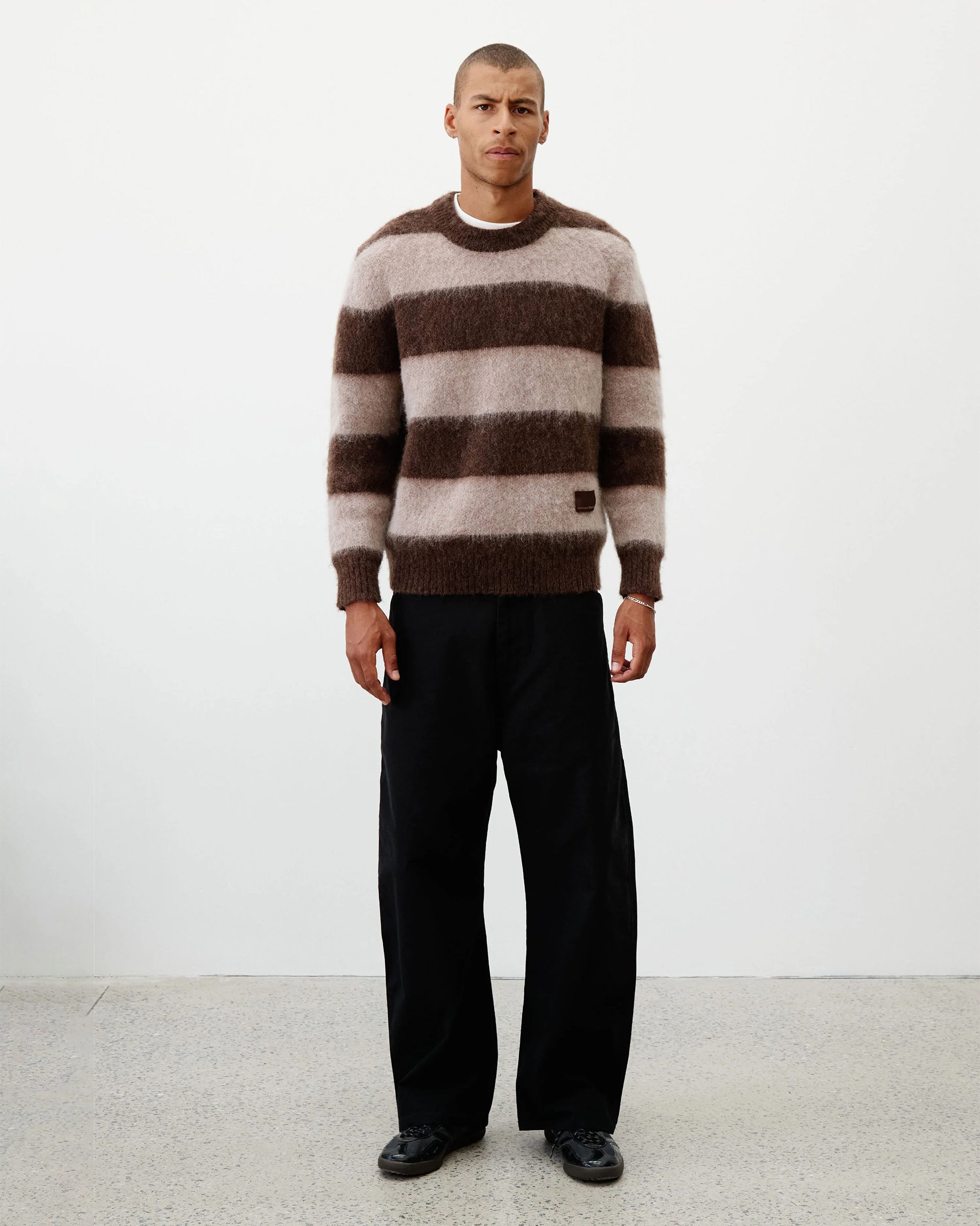 Wool Mohair Stripe Knit Sweater - Mocha