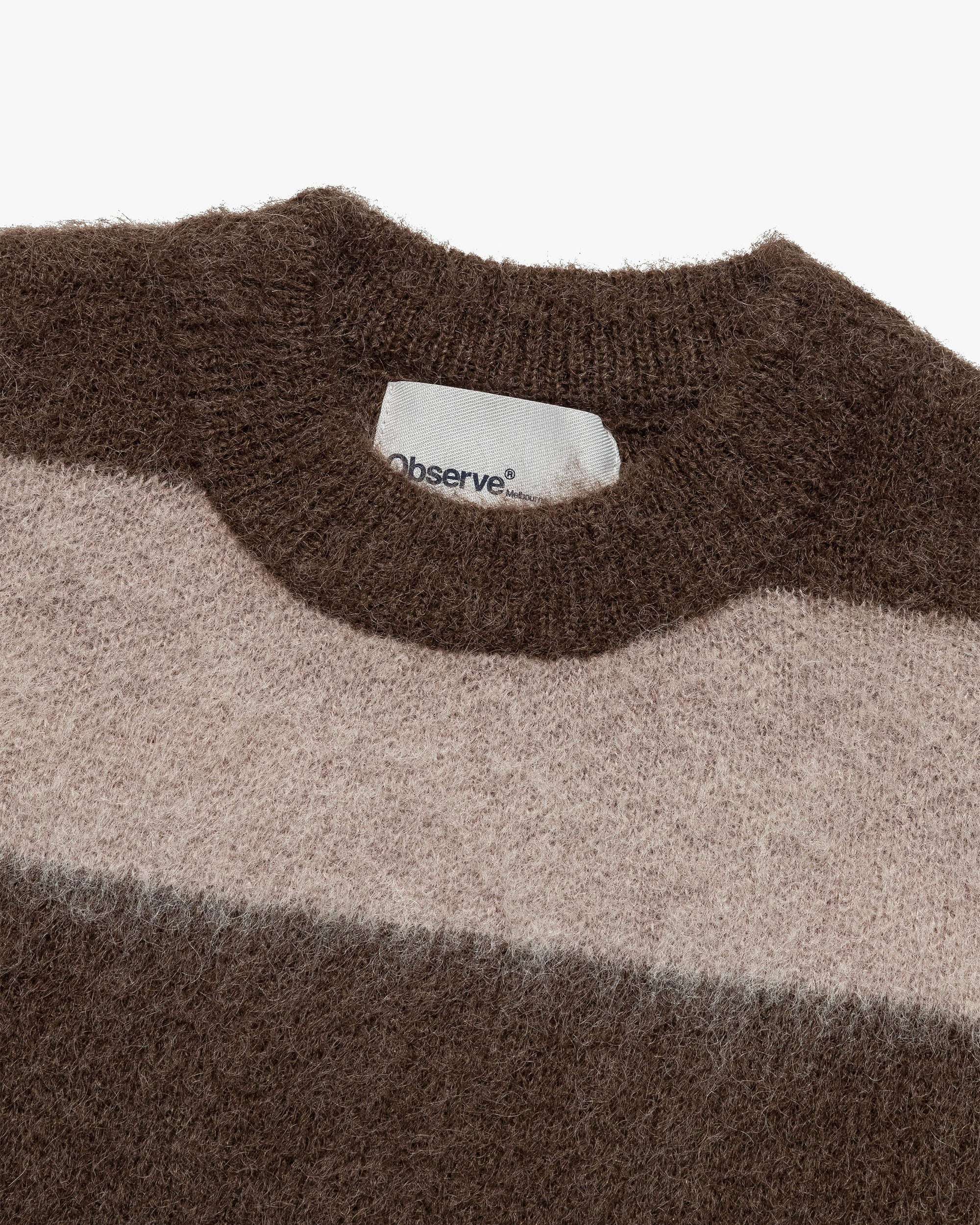 Wool Mohair Stripe Knit Sweater - Mocha