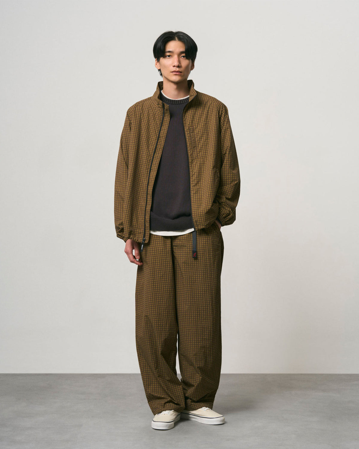 Mini Check Nylon Jacket - Brown Check