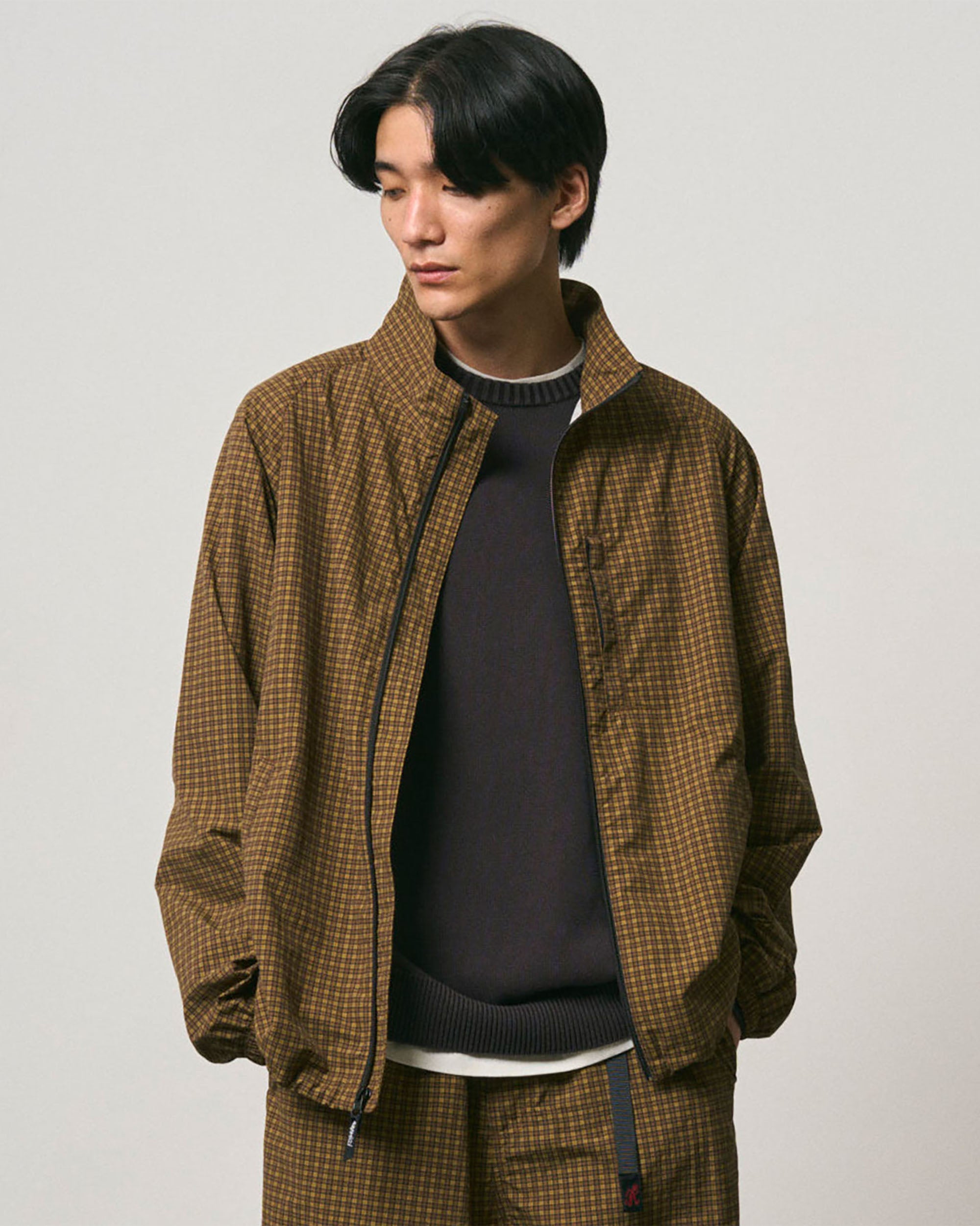 Mini Check Nylon Jacket - Brown Check
