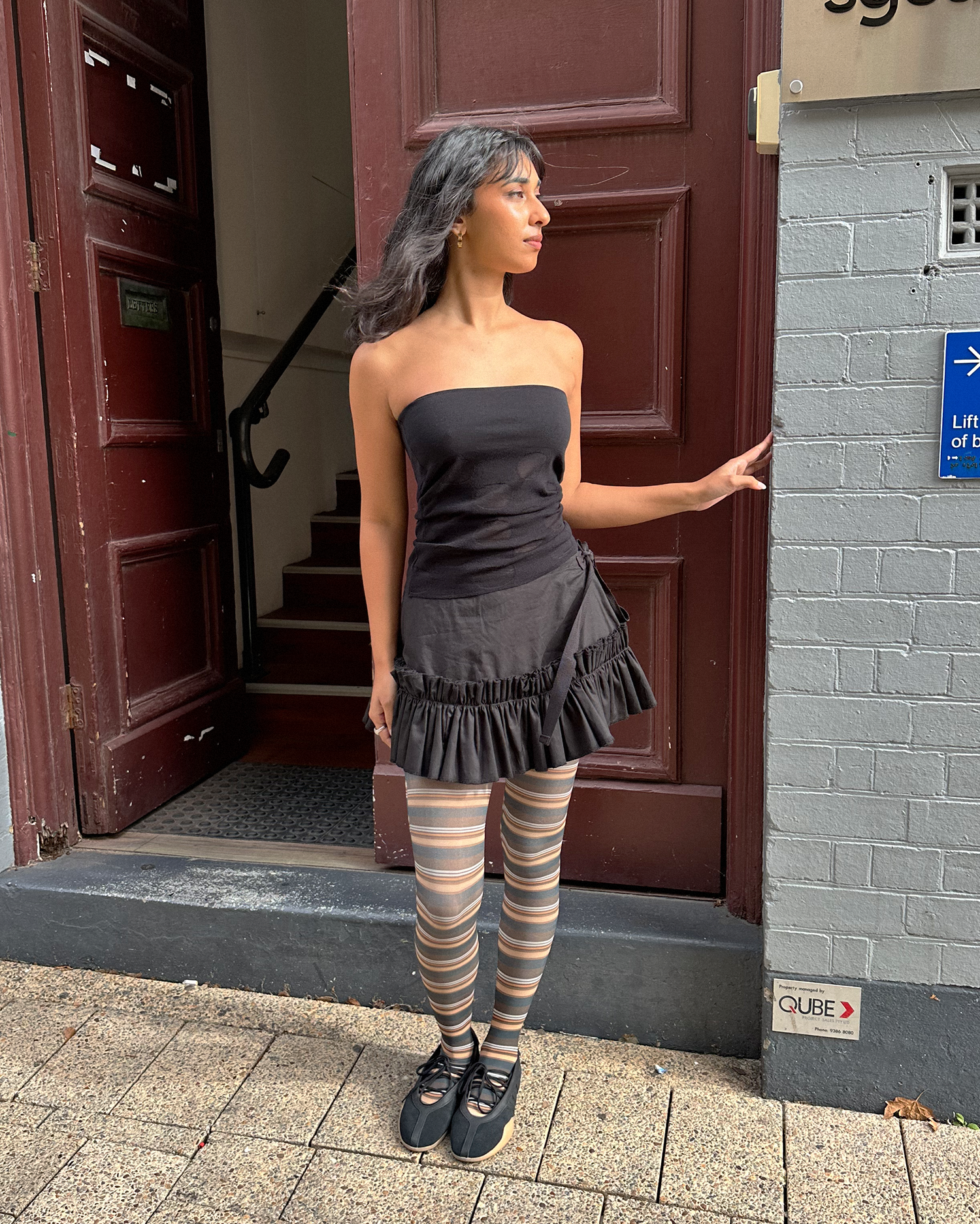 Brown Stripe Tights - Brown