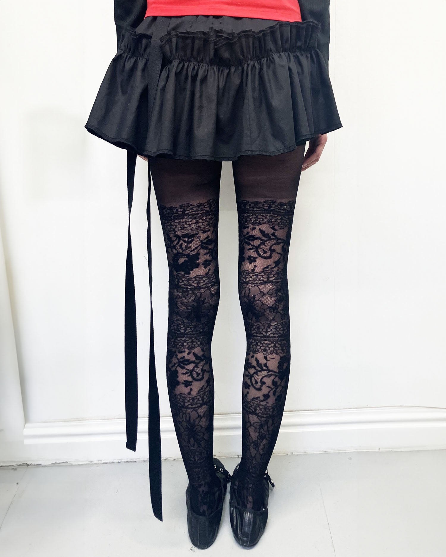 Lace Stocking Effect Tights - Black