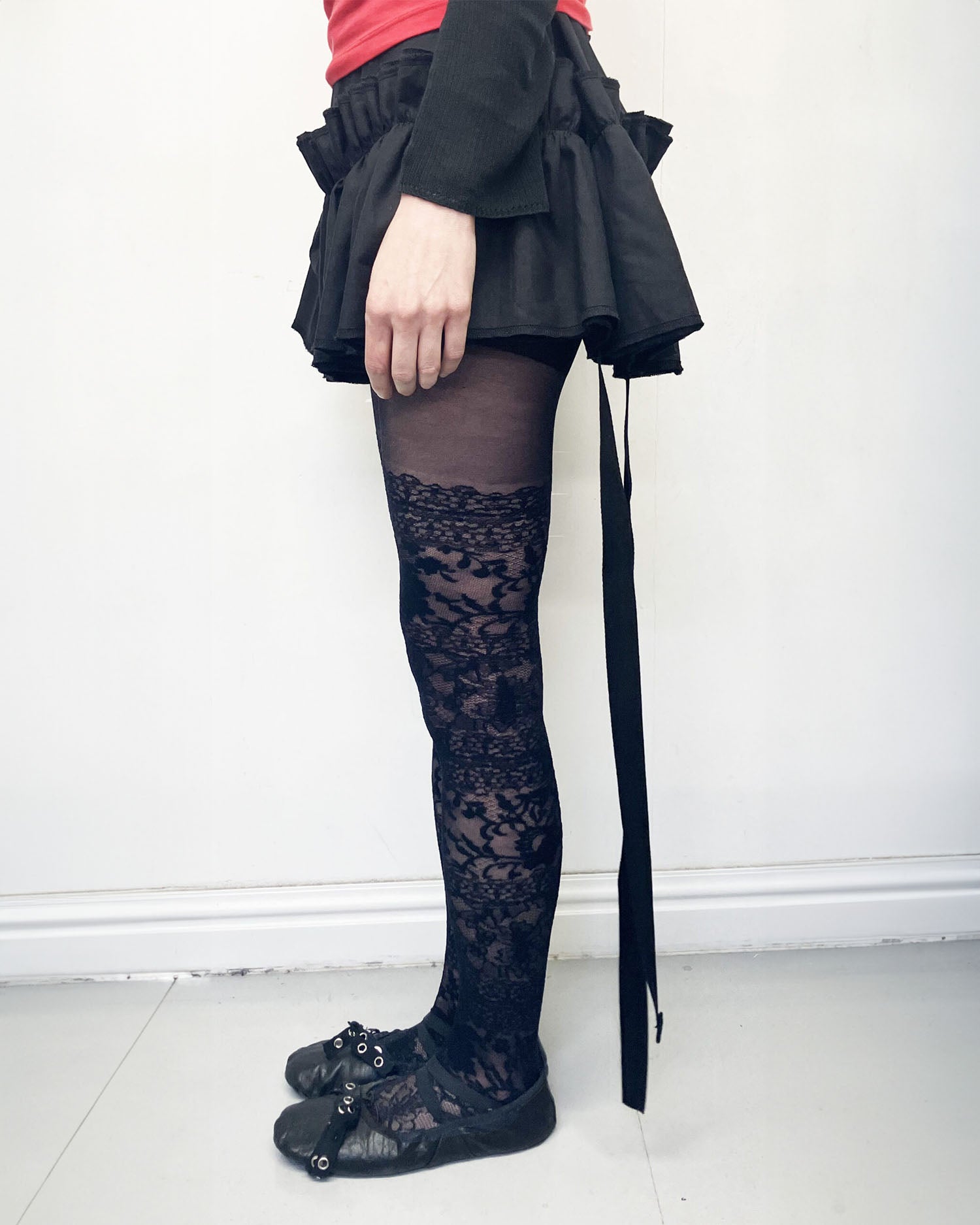Lace Stocking Effect Tights - Black