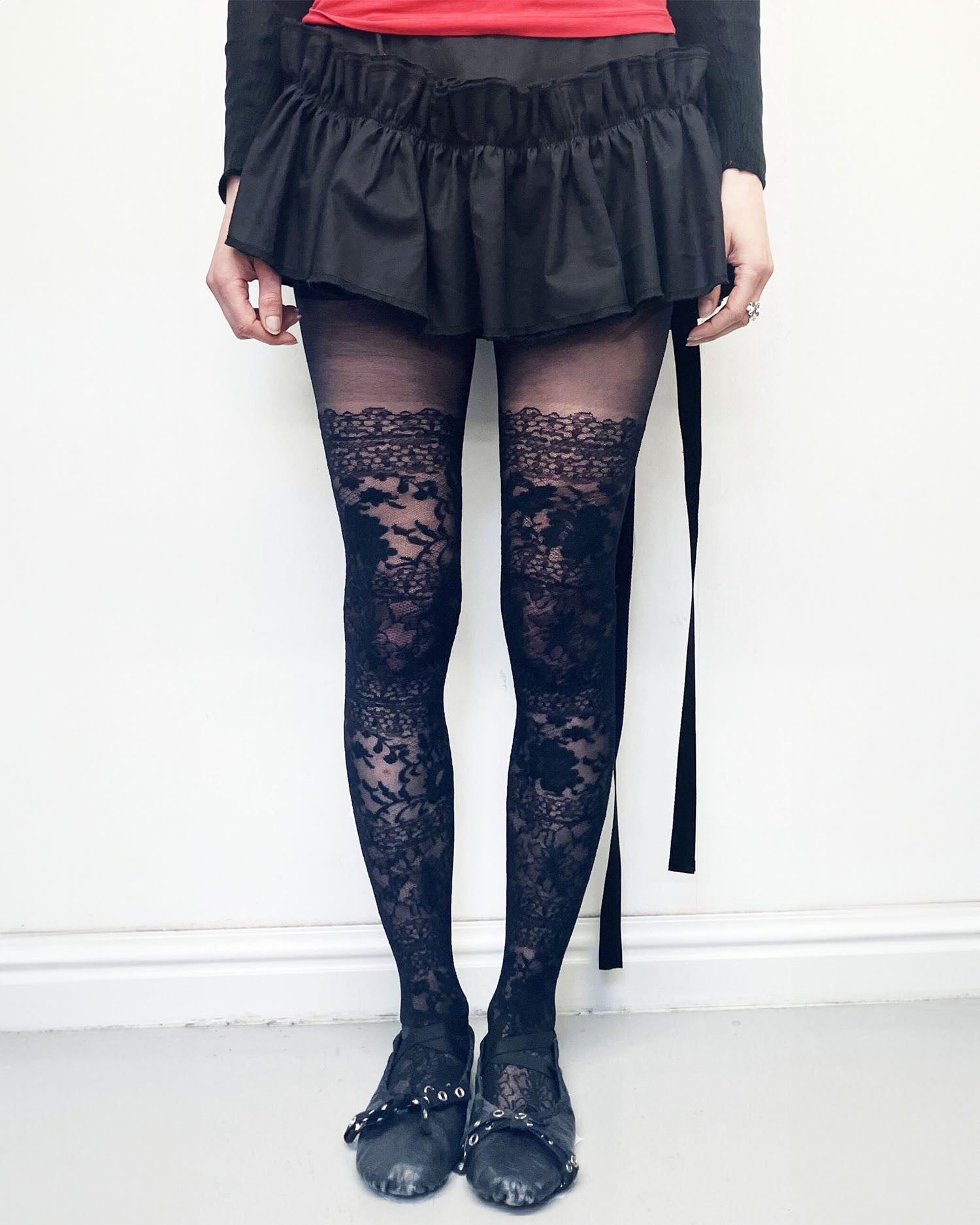 Lace Stocking Effect Tights - Black