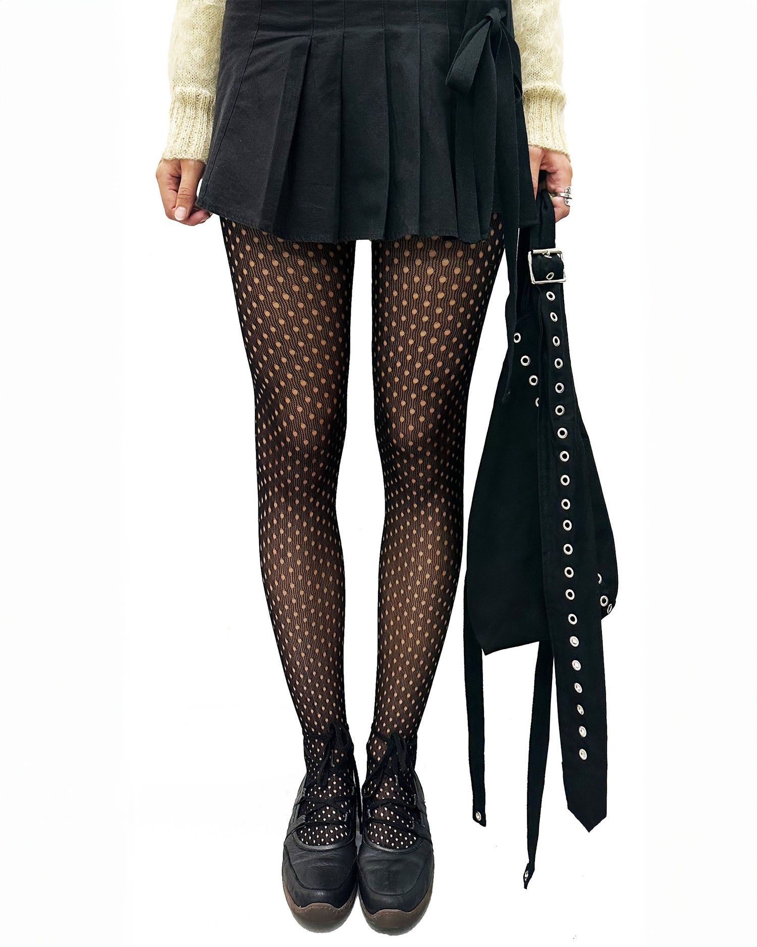 Net Polka Dot Tights - Black
