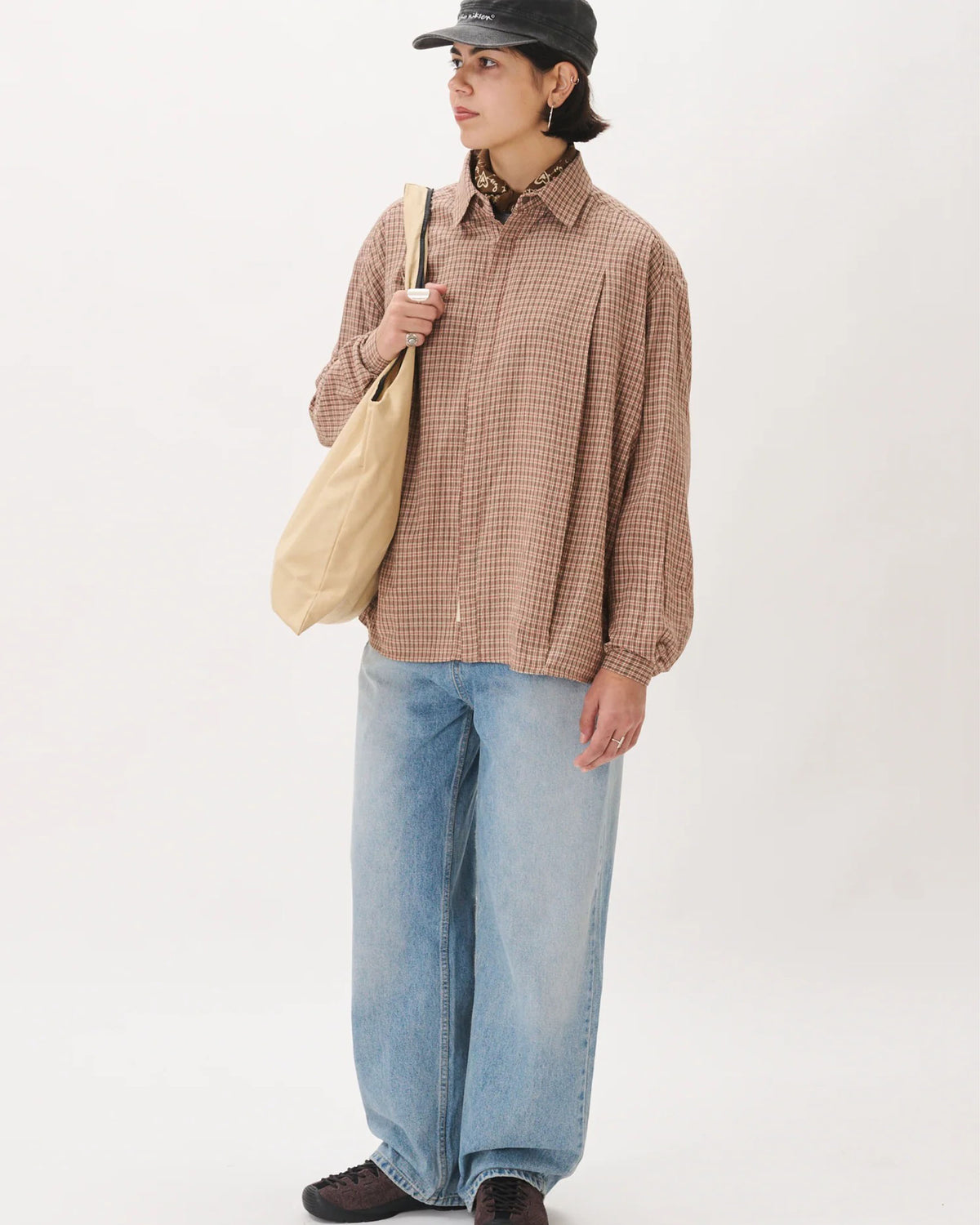 Boxy Pleated Shirt - Red Checkered