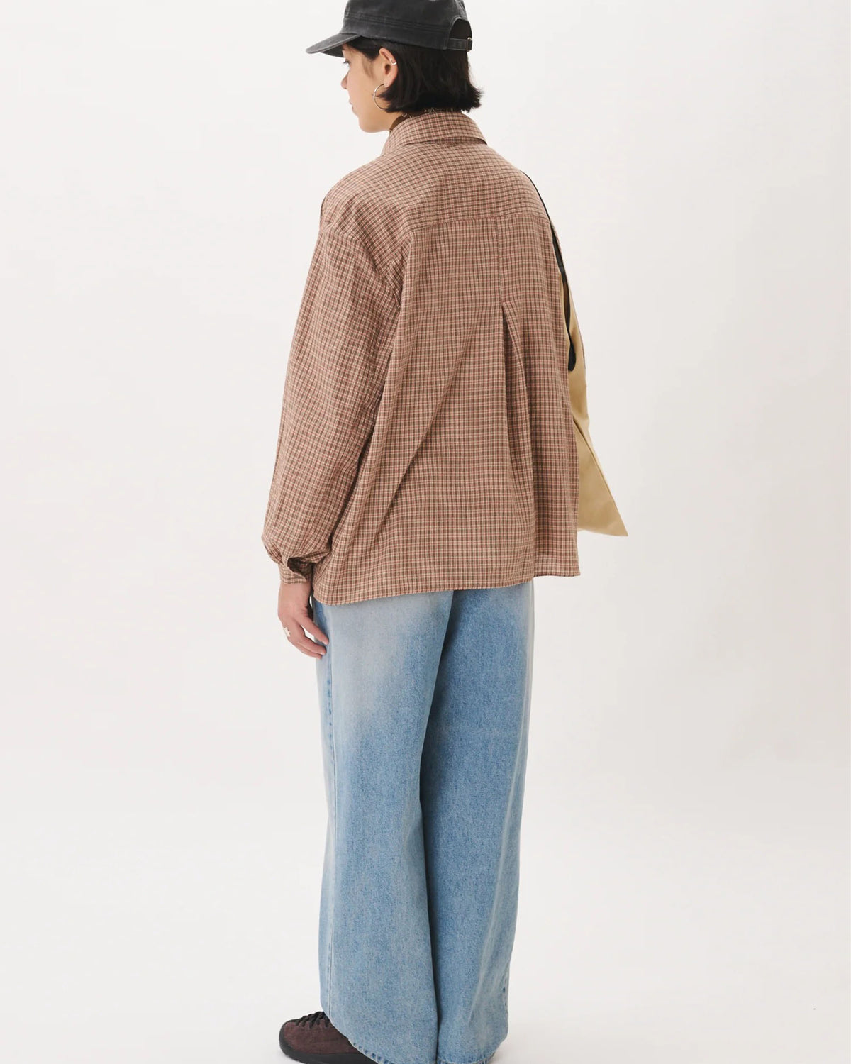 Boxy Pleated Shirt - Red Checkered