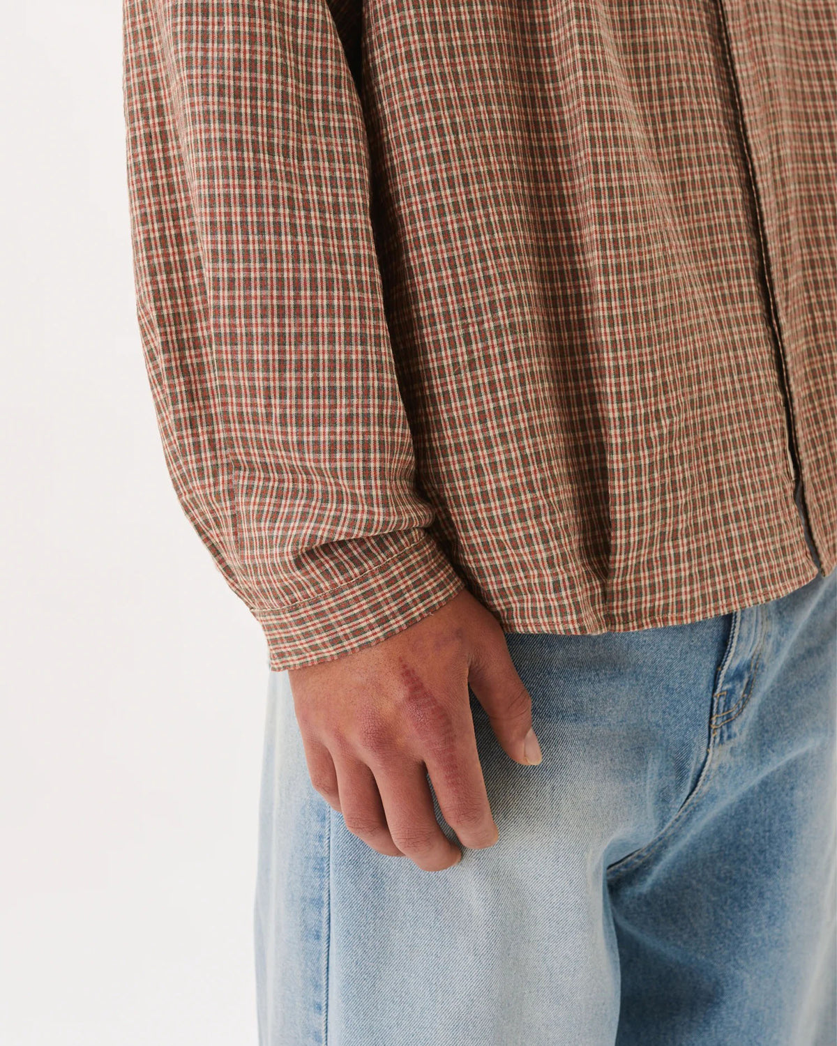 Boxy Pleated Shirt - Red Checkered