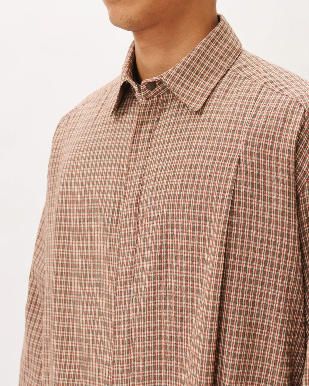 Boxy Pleated Shirt - Red Checkered