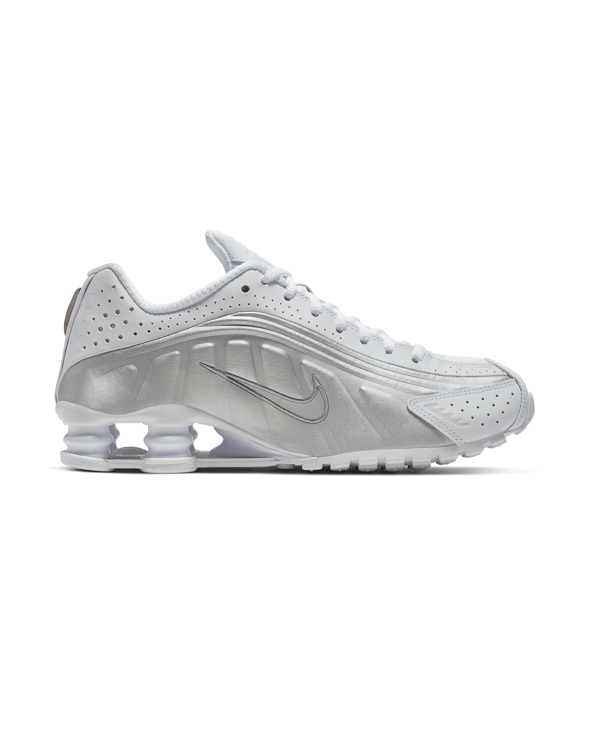Womens Nike Shox R4 White Metallic Silver Max Orange HIGHS