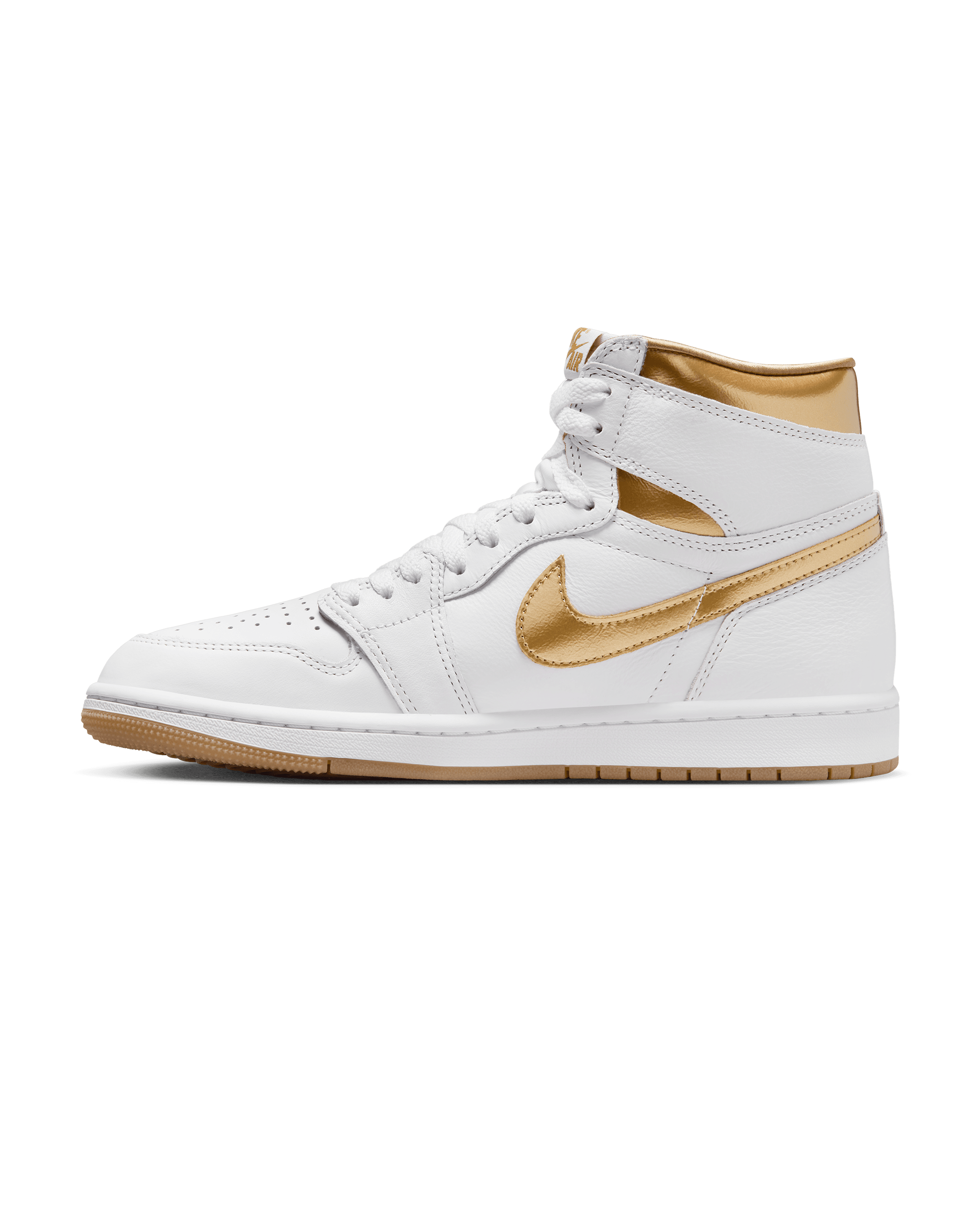 Womens Air Jordan 1 Retro Hi OG - White / Metallic Gold / Gum Light Brown