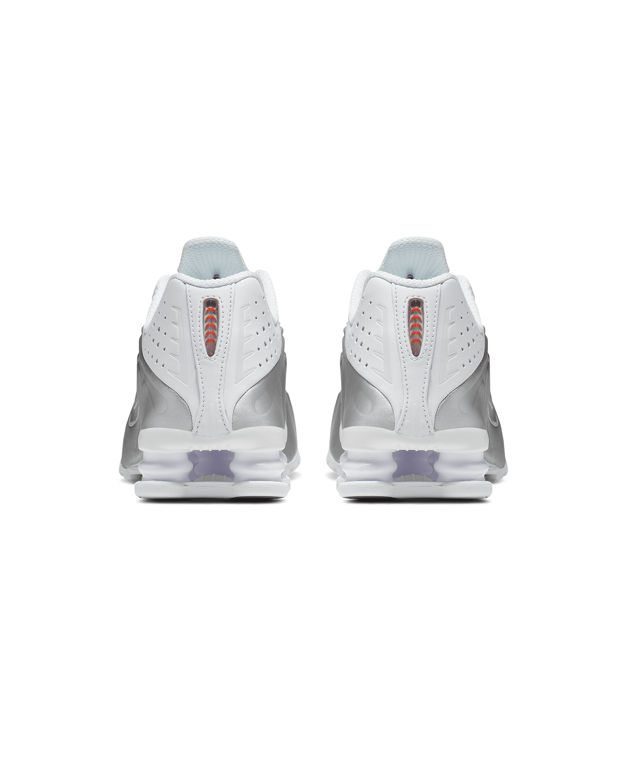 Womens Nike Shox R4 - White / Metallic Silver / Max Orange