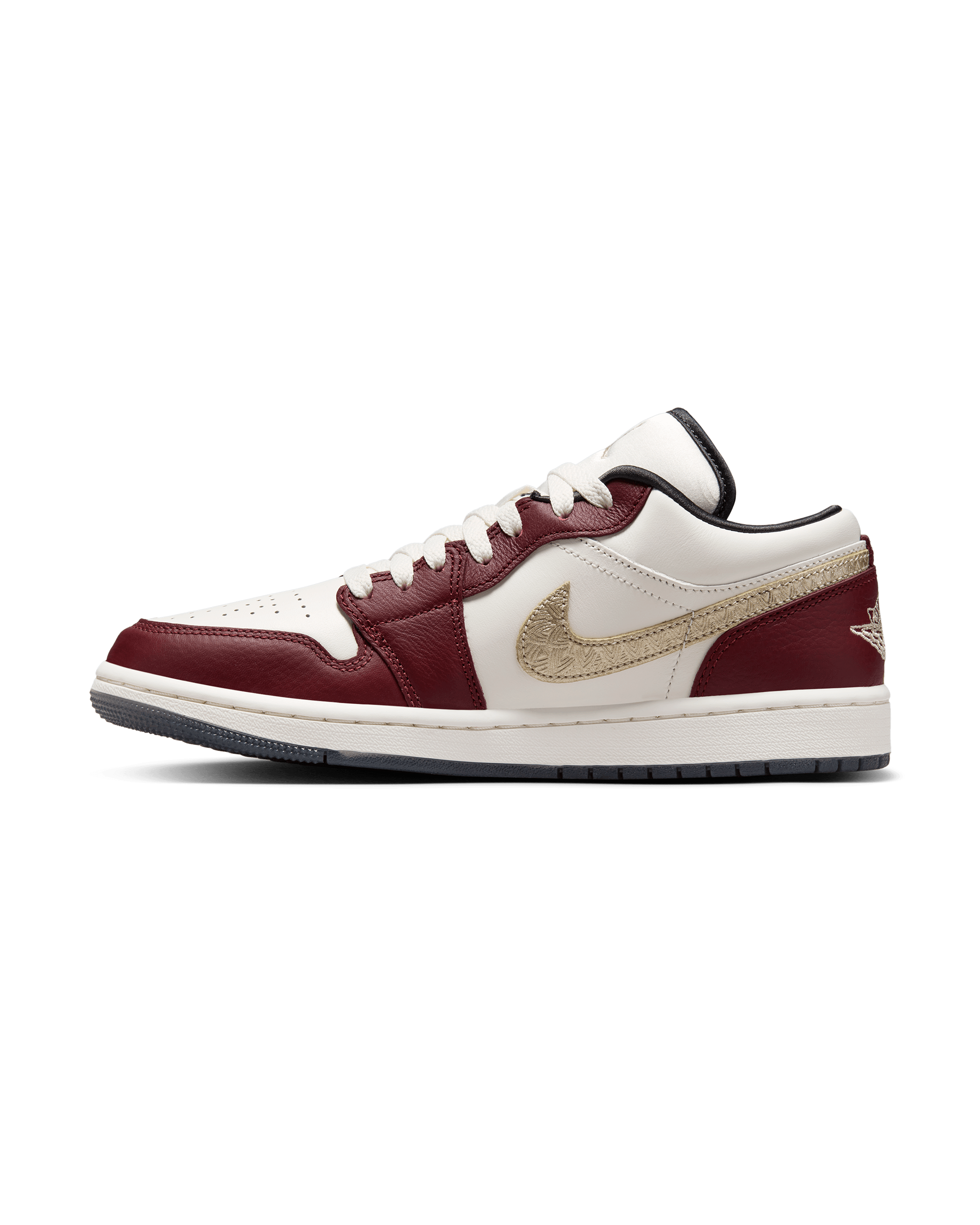 Burgundy gold jordans discount