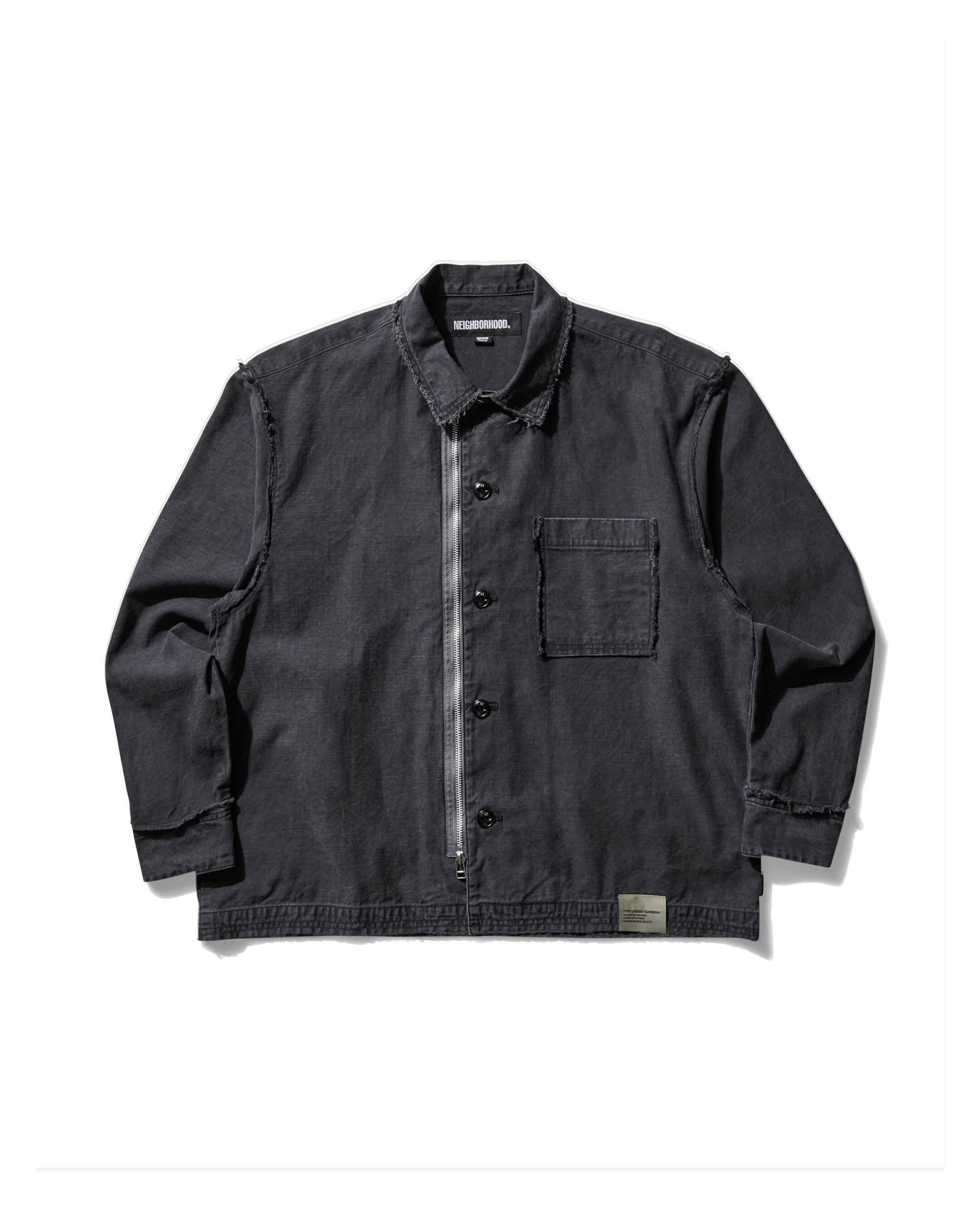 Untrimmed Zip L/S Shirt - Black