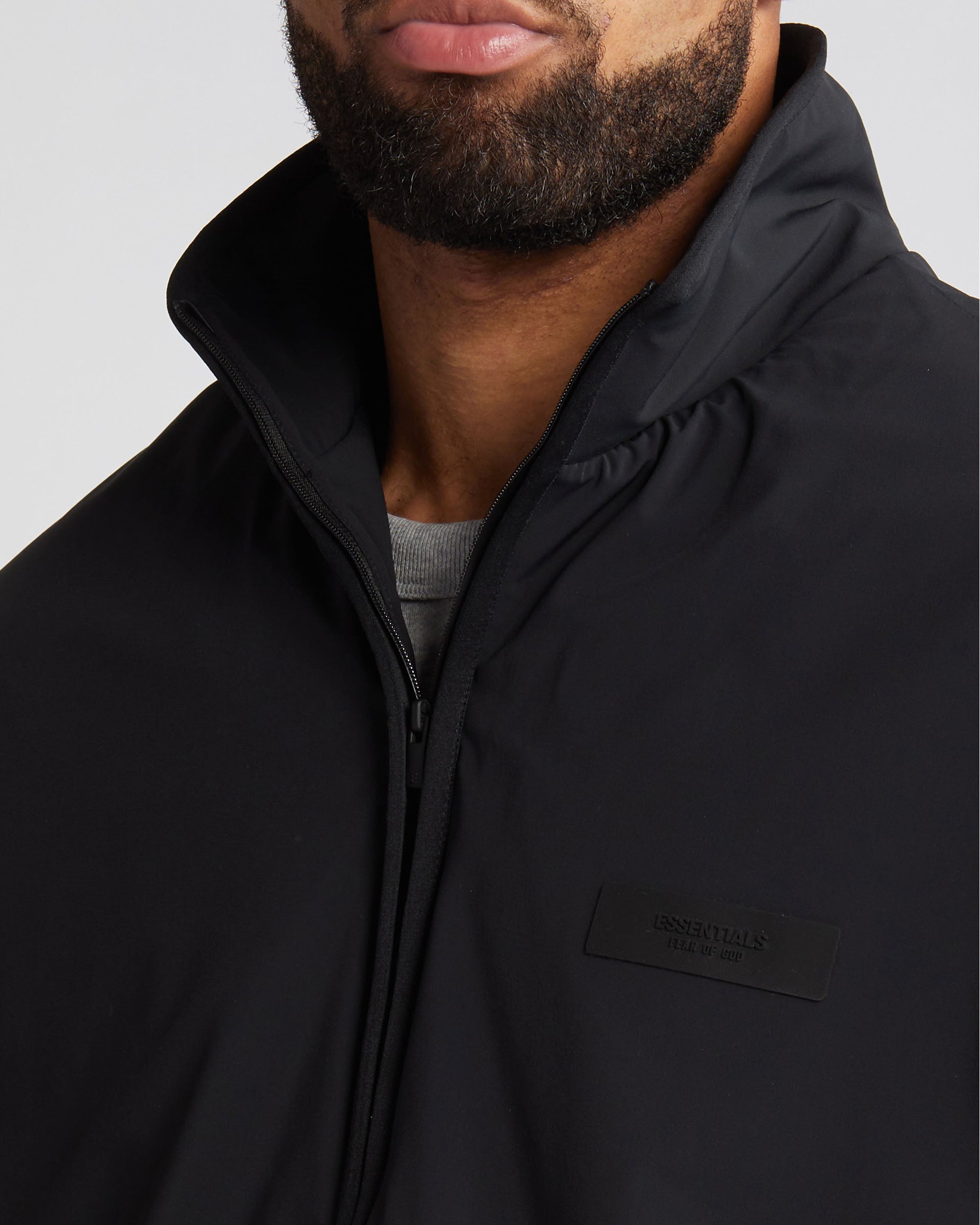Nylon Fleece Mockneck Vest - Light Heather Grey / Jet Black