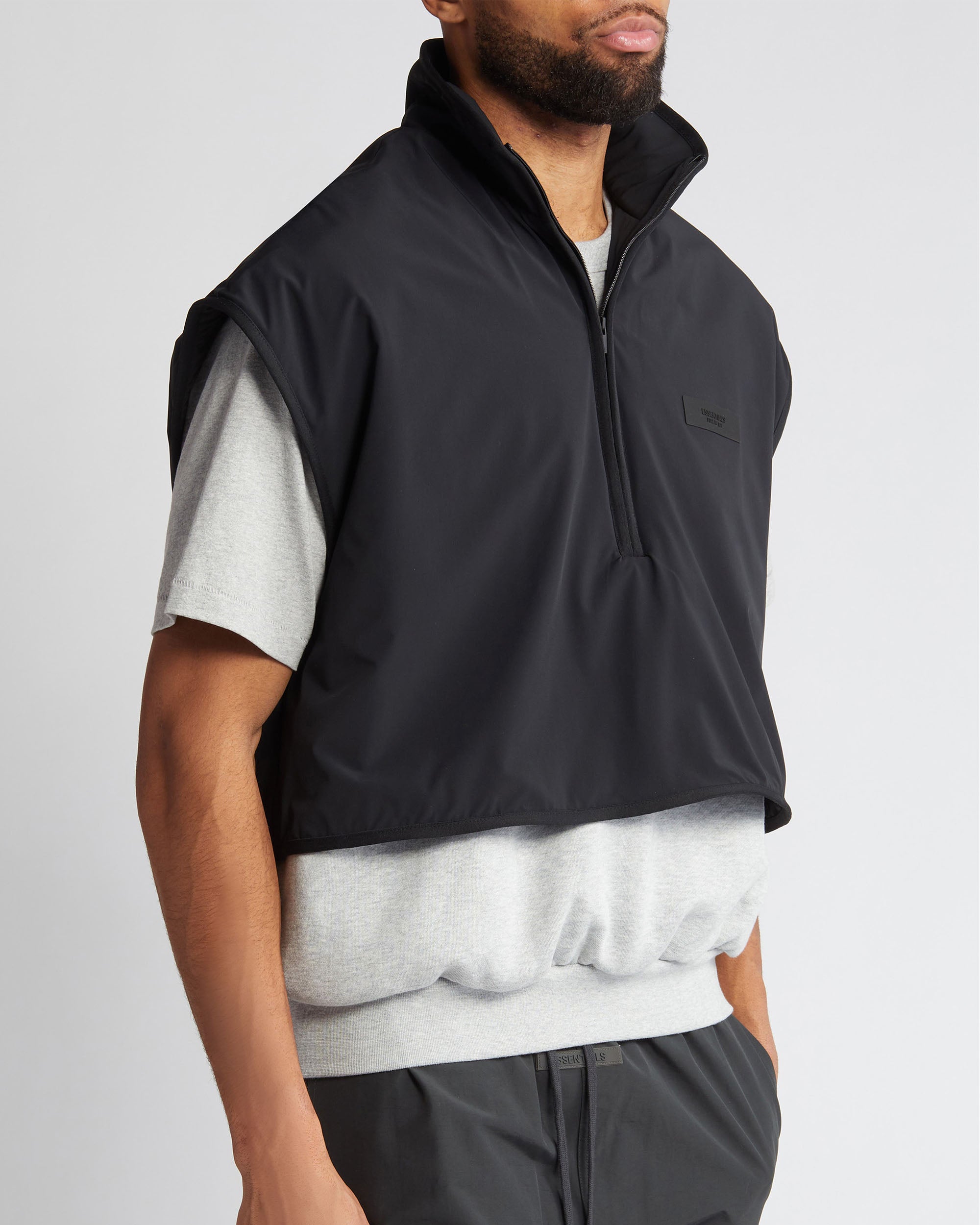 Nylon Fleece Mockneck Vest - Light Heather Grey / Jet Black