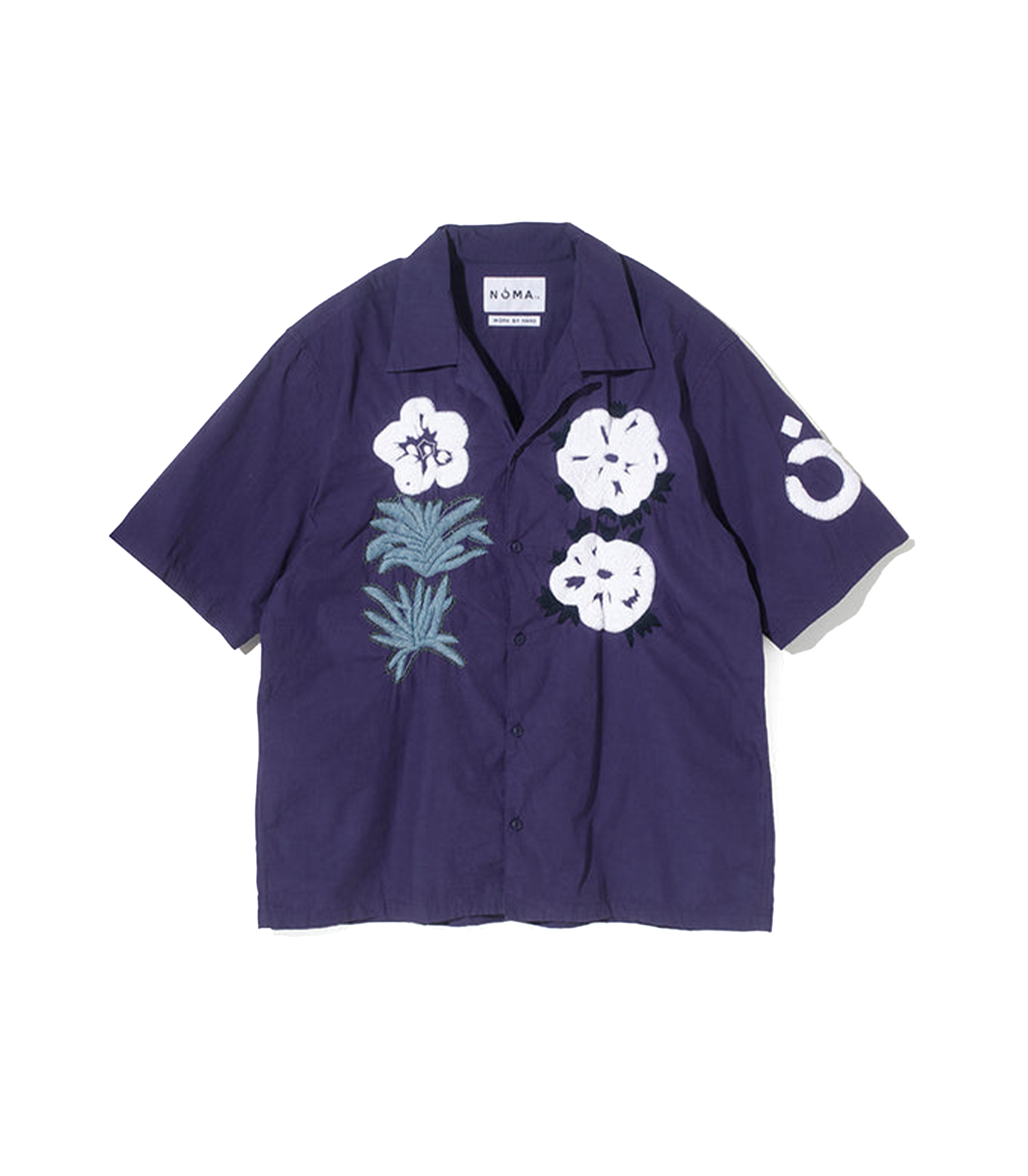 Flower & Cactus Hand Embroidery Shirt - Navy