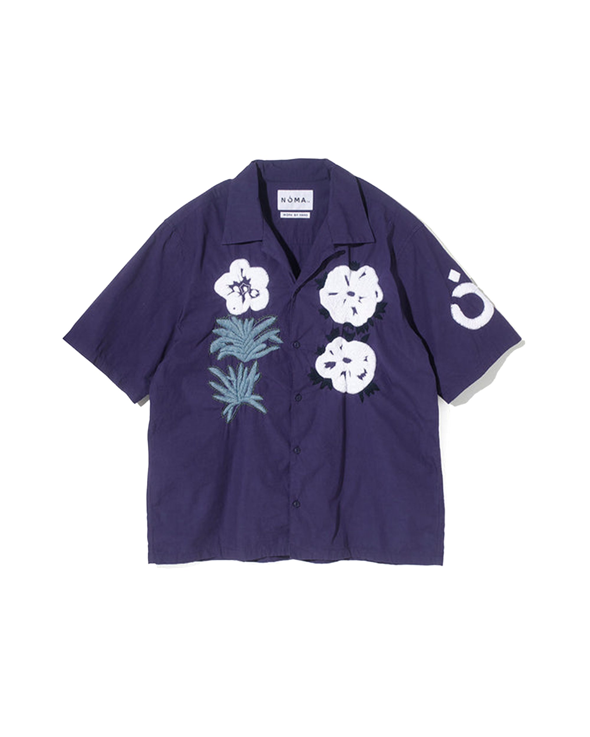 Flower & Cactus Hand Embroidery Shirt - Navy