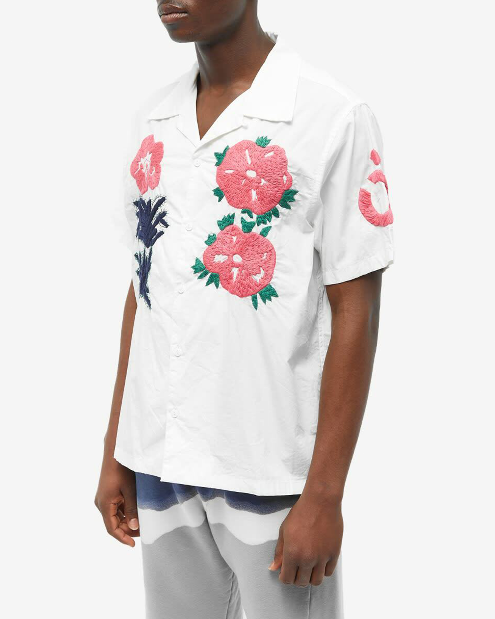 Flower & Cactus Hand Embroidery Shirt - White