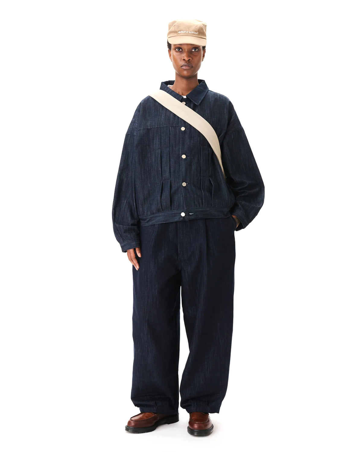 Back-Strap Pleated Trucker Jacket - Indigo