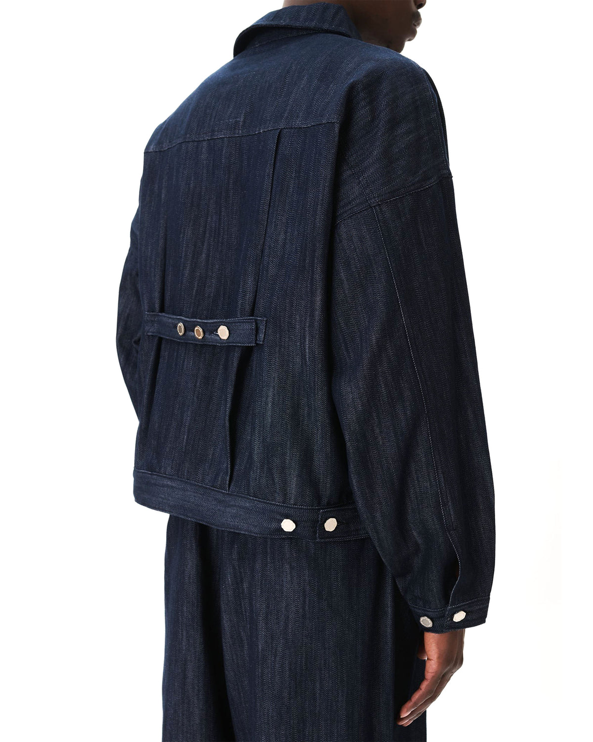 Back-Strap Pleated Trucker Jacket - Indigo