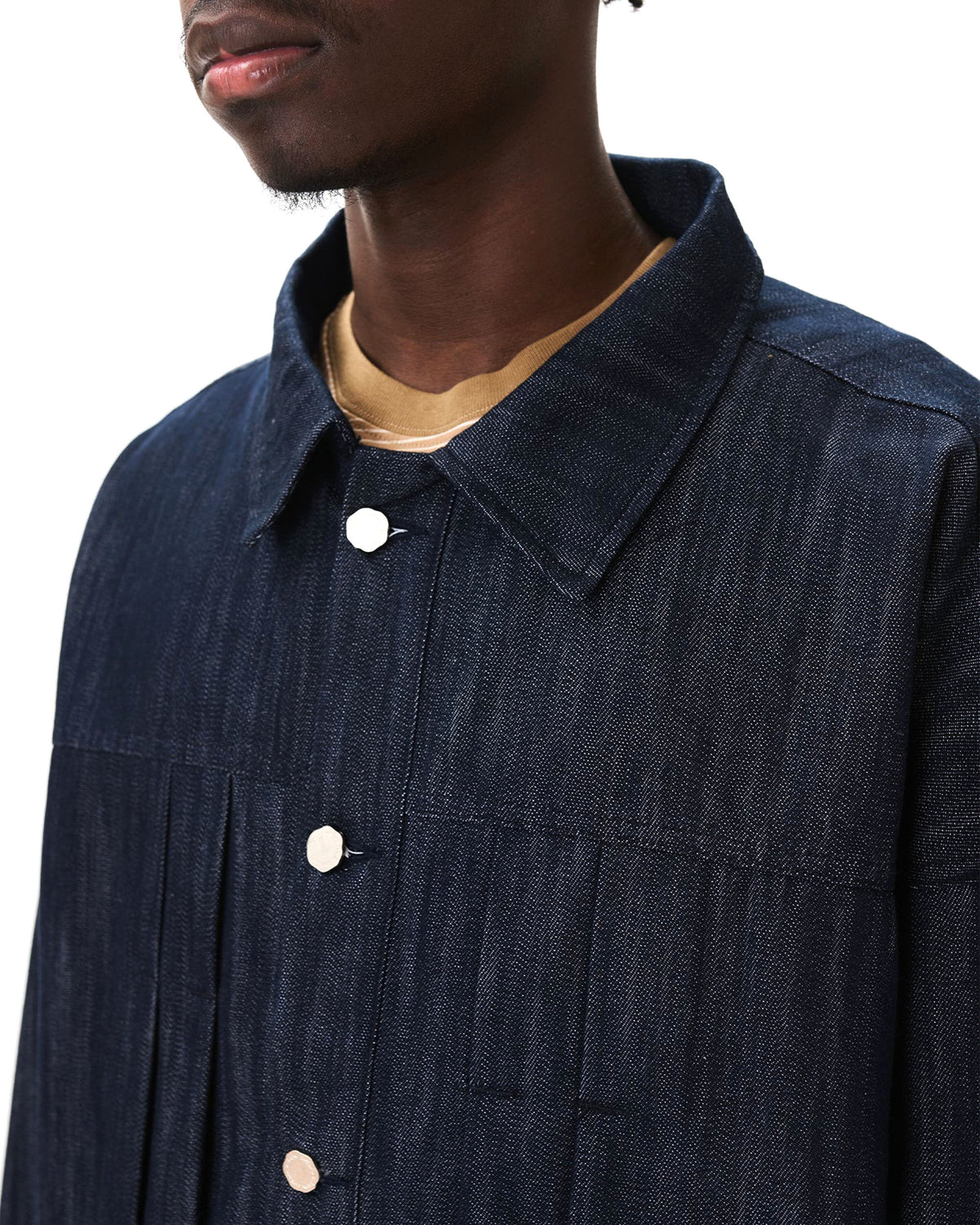 Back-Strap Pleated Trucker Jacket - Indigo