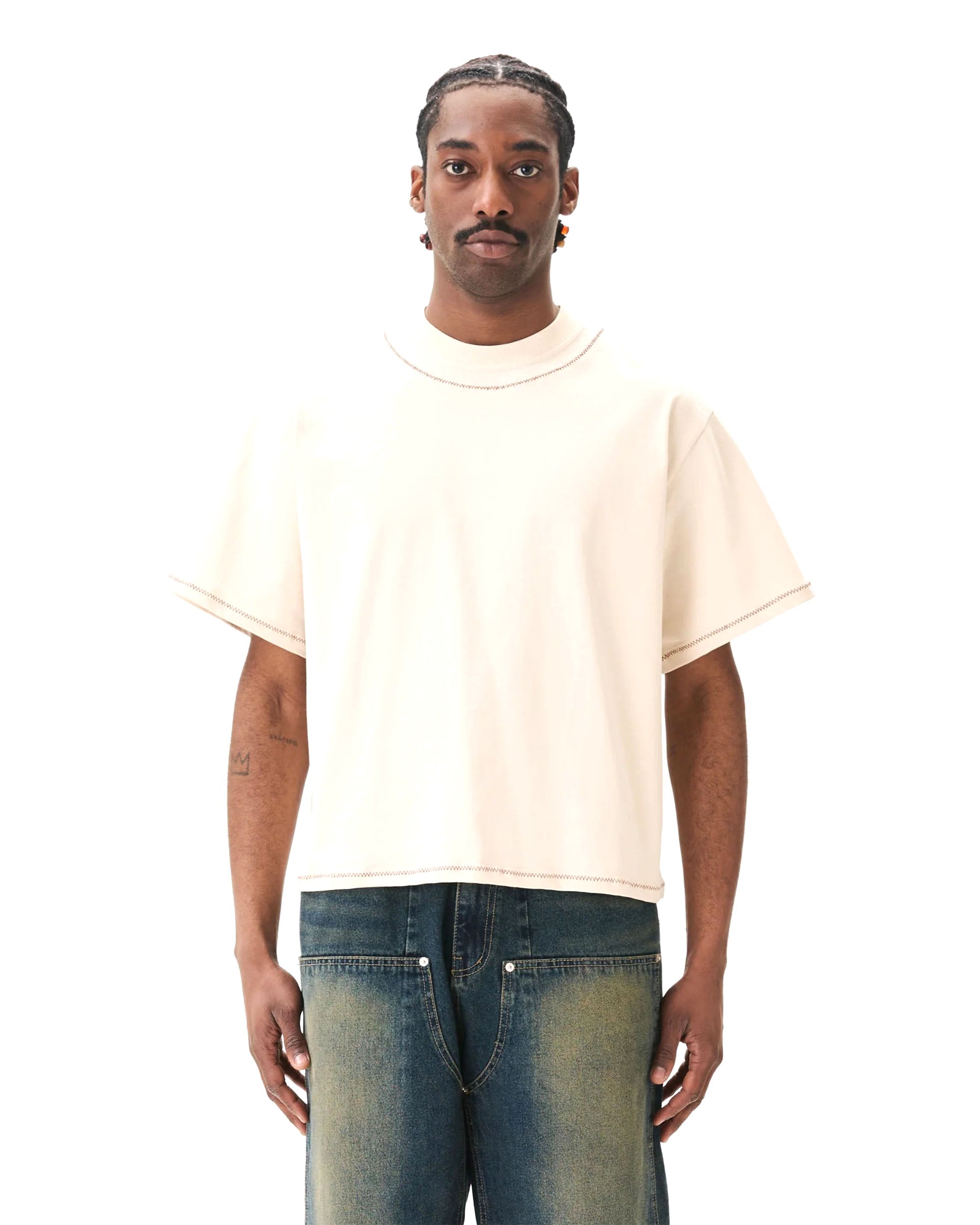 Estudio Niksen Hand-Embroidered Cropped Tee Beige | HIGHS AND LOWS