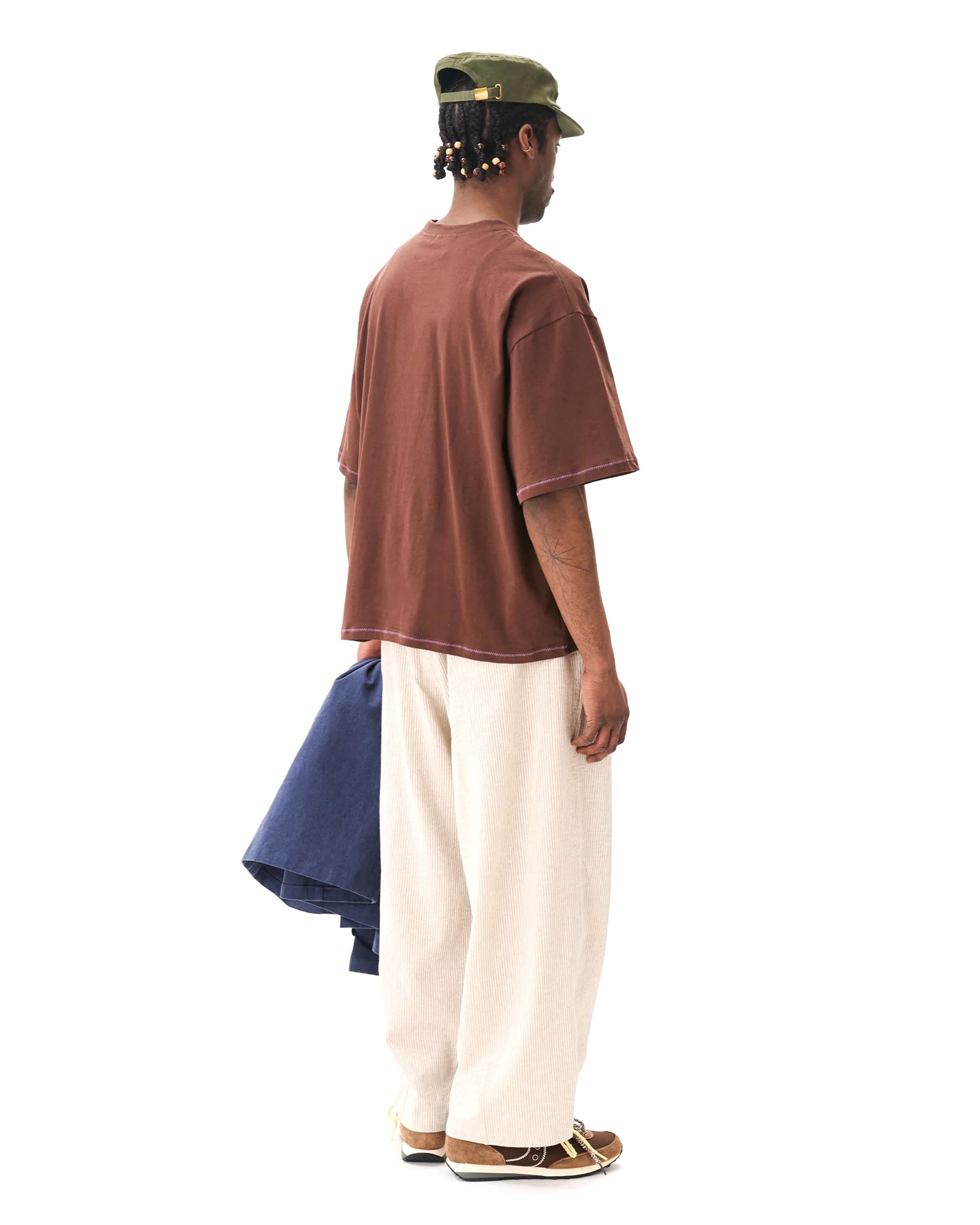 Hand-Embroidered Cropped Tee - Brown
