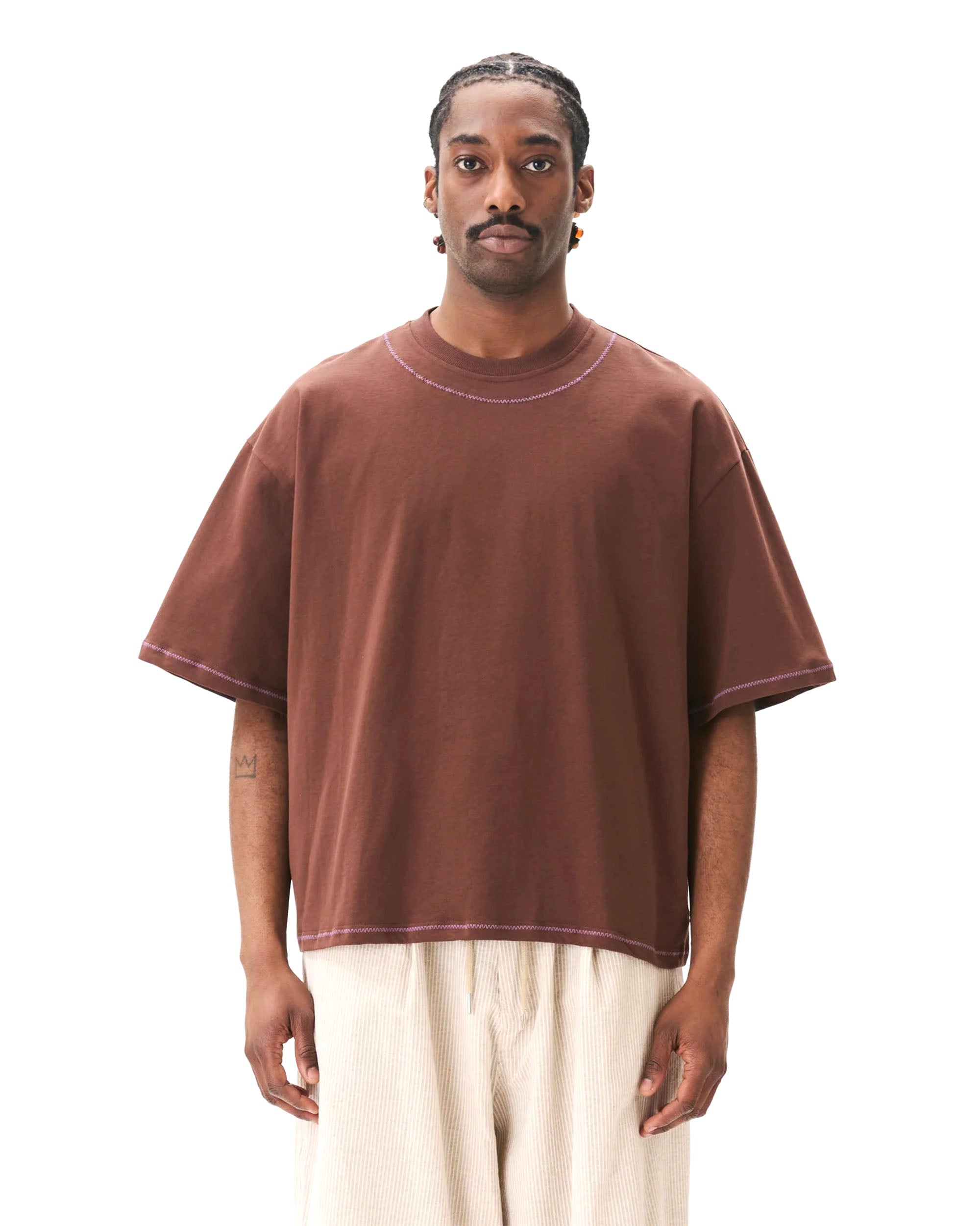 Hand-Embroidered Cropped Tee - Brown
