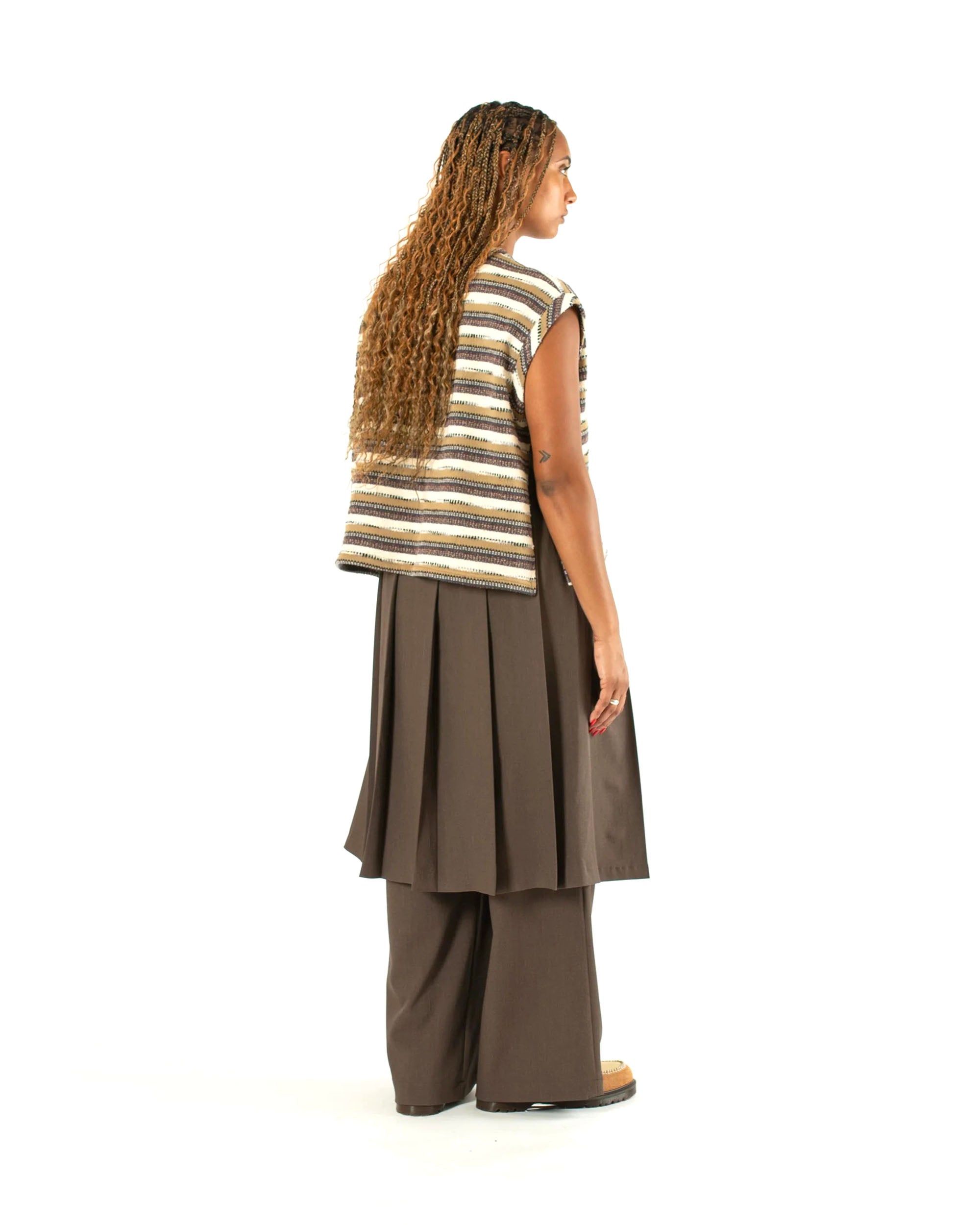 Pleated Wide Skirt - Brown