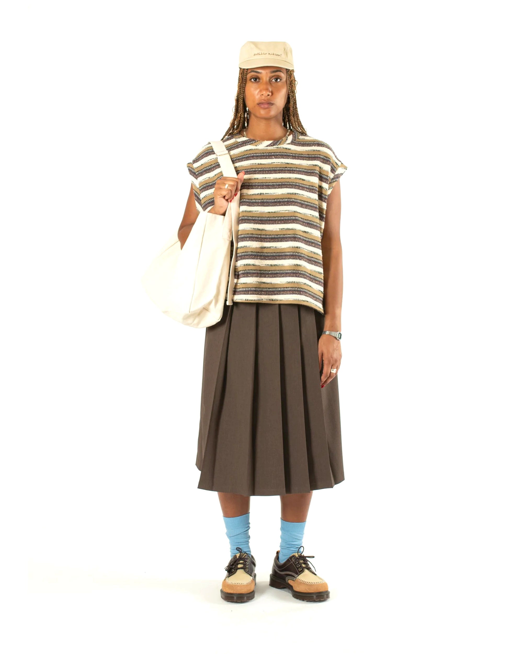 Pleated Wide Skirt - Brown