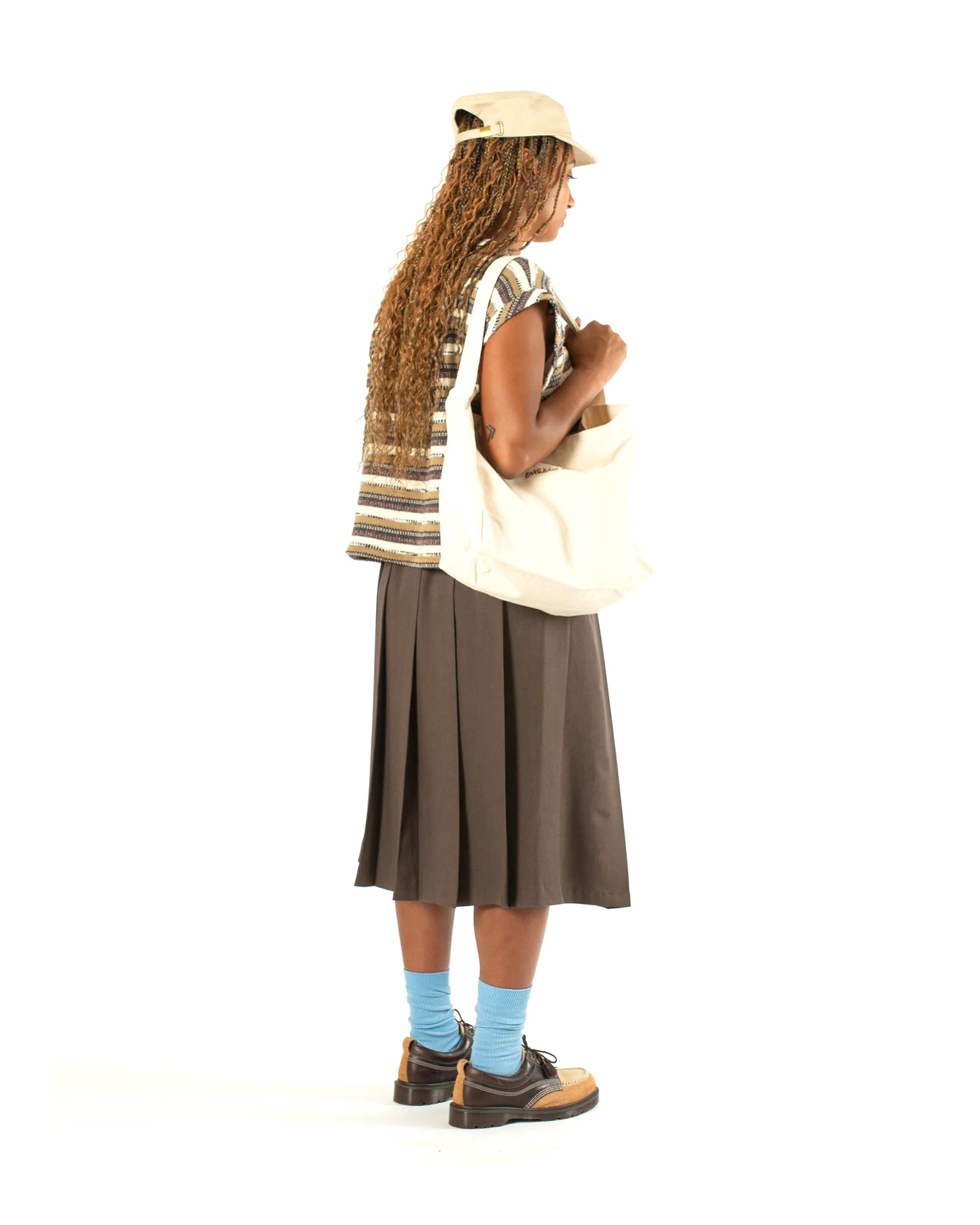 Pleated Wide Skirt - Brown