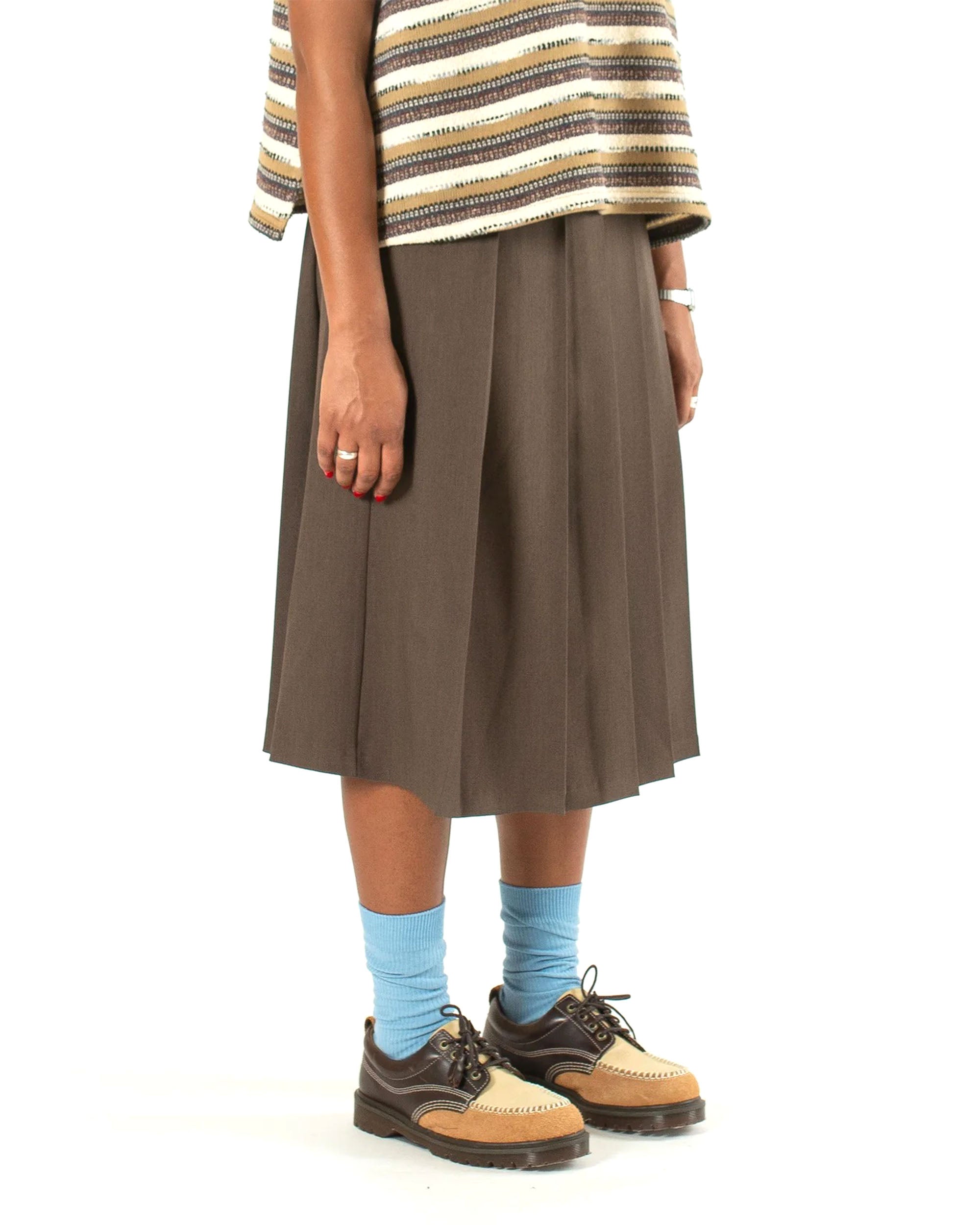 Pleated Wide Skirt - Brown