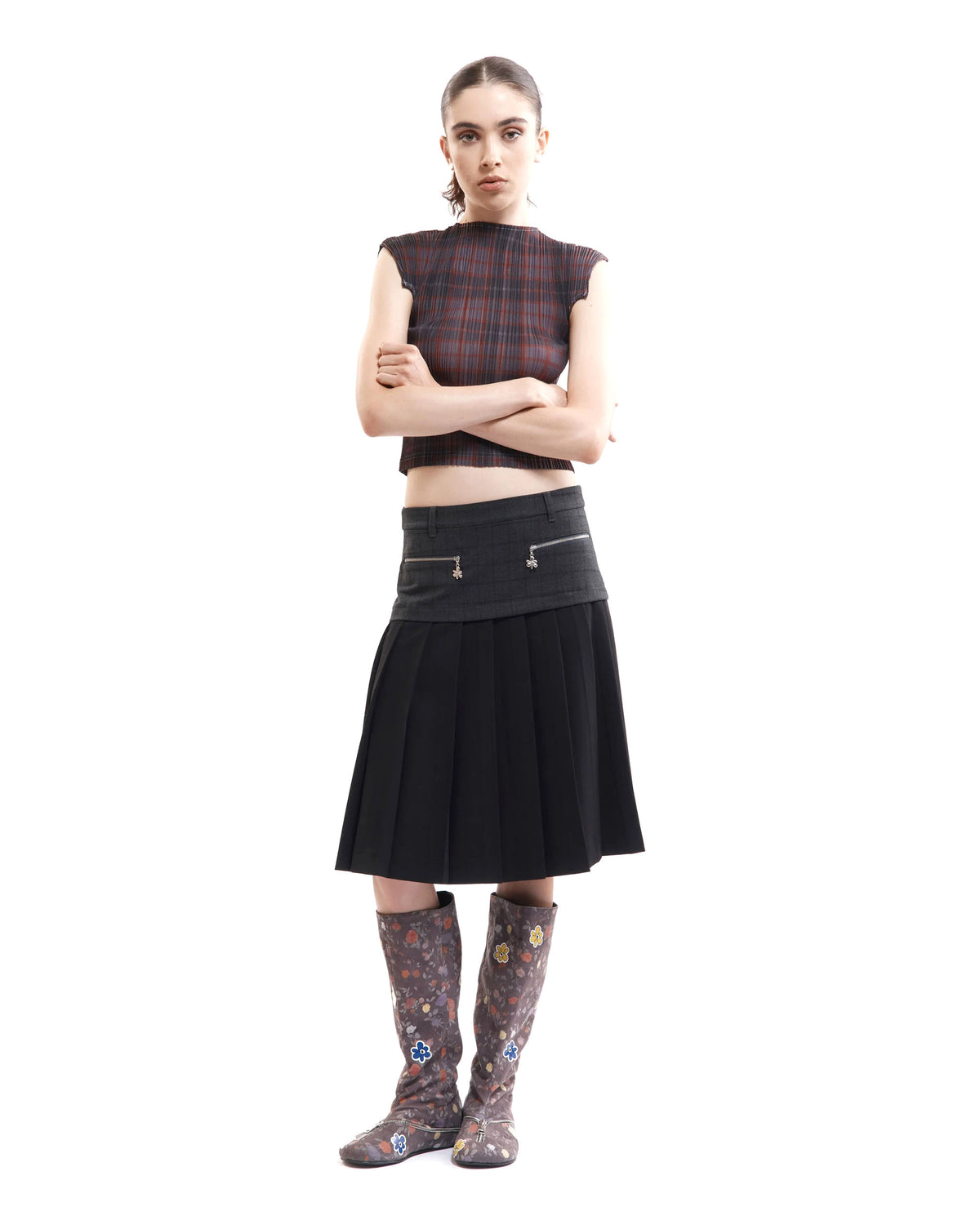 Spiral Jetty Pleat Skirt - Black/Grey