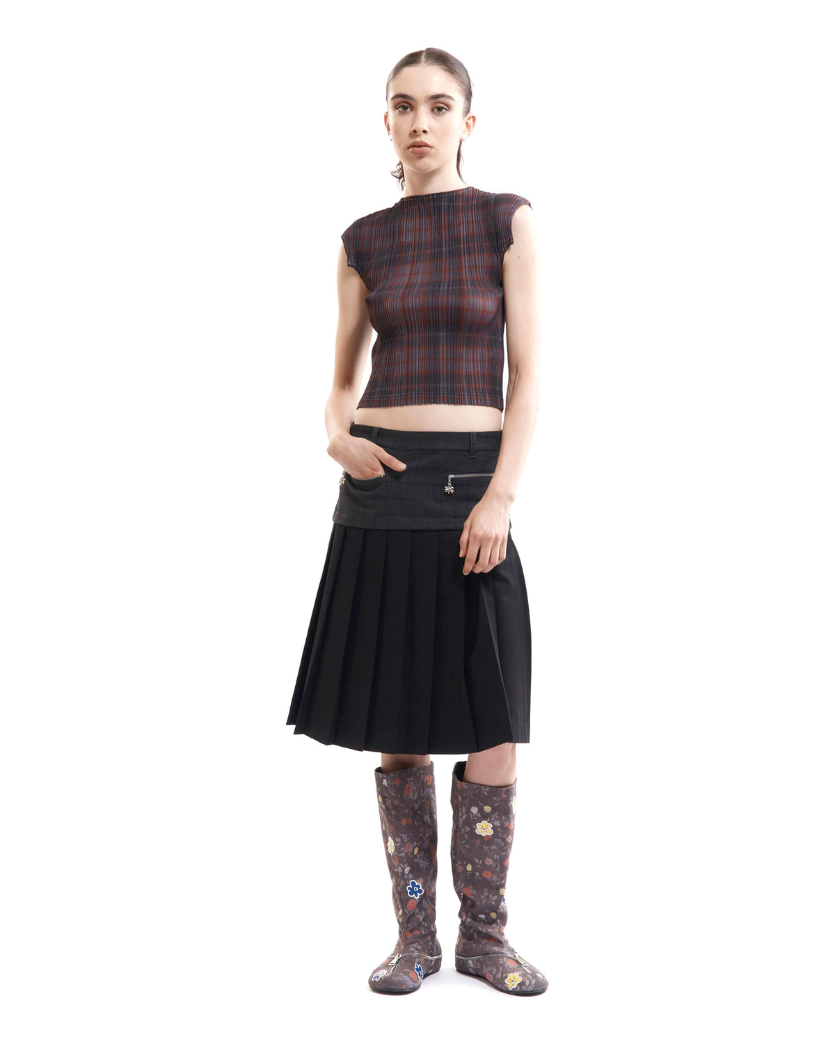 Spiral Jetty Pleat Skirt - Black/Grey