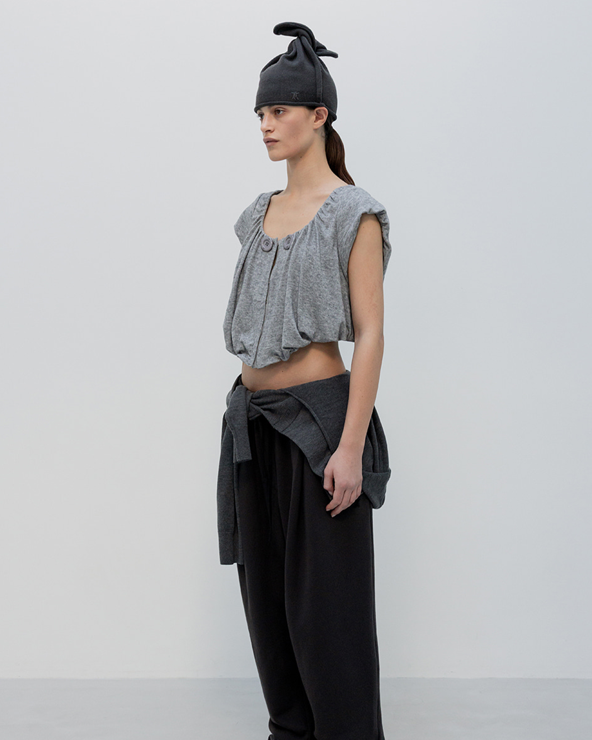 Shirred Jersey Tank - Grey