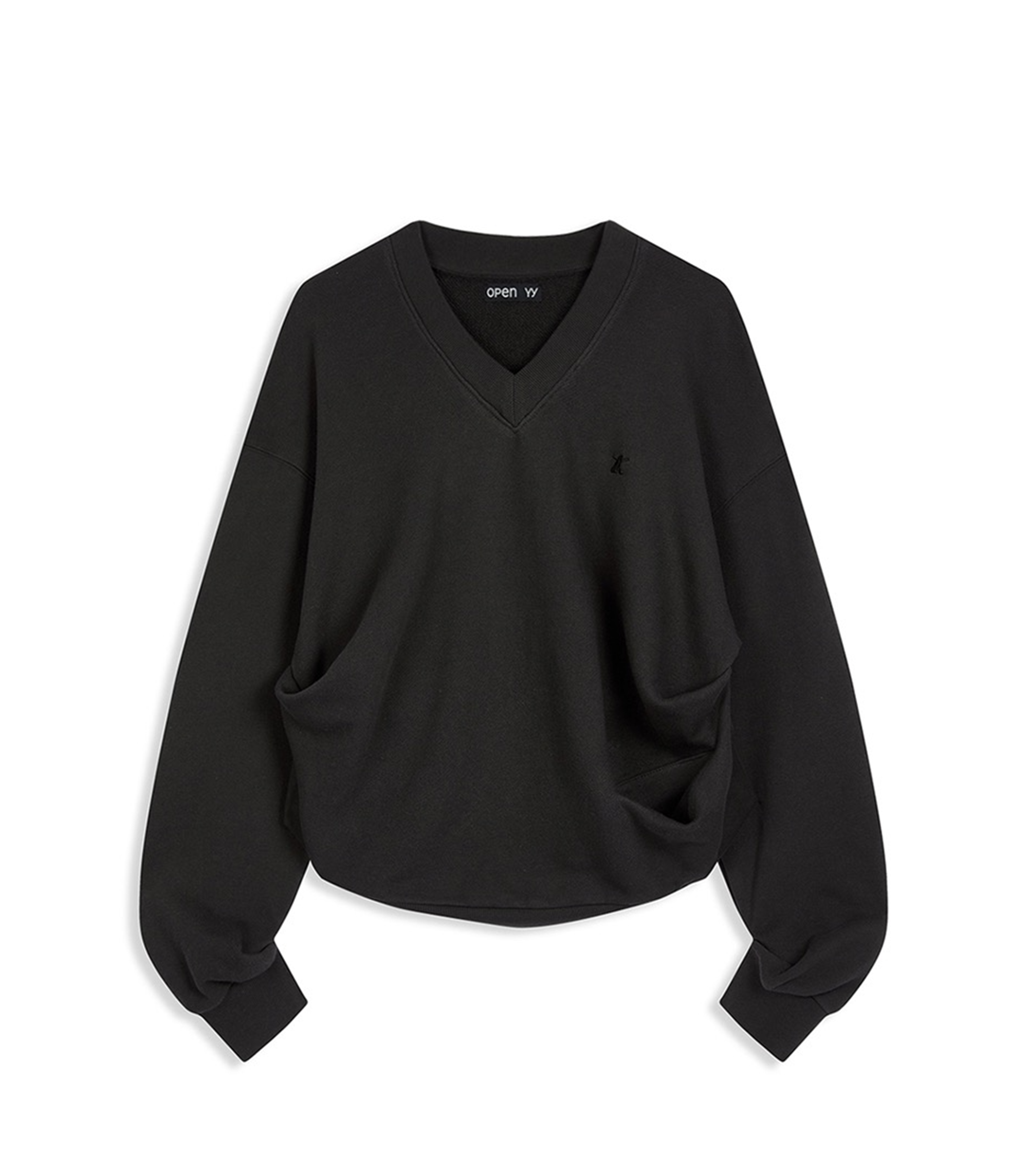 Slouchy V-Neck Sweatshirt - Black