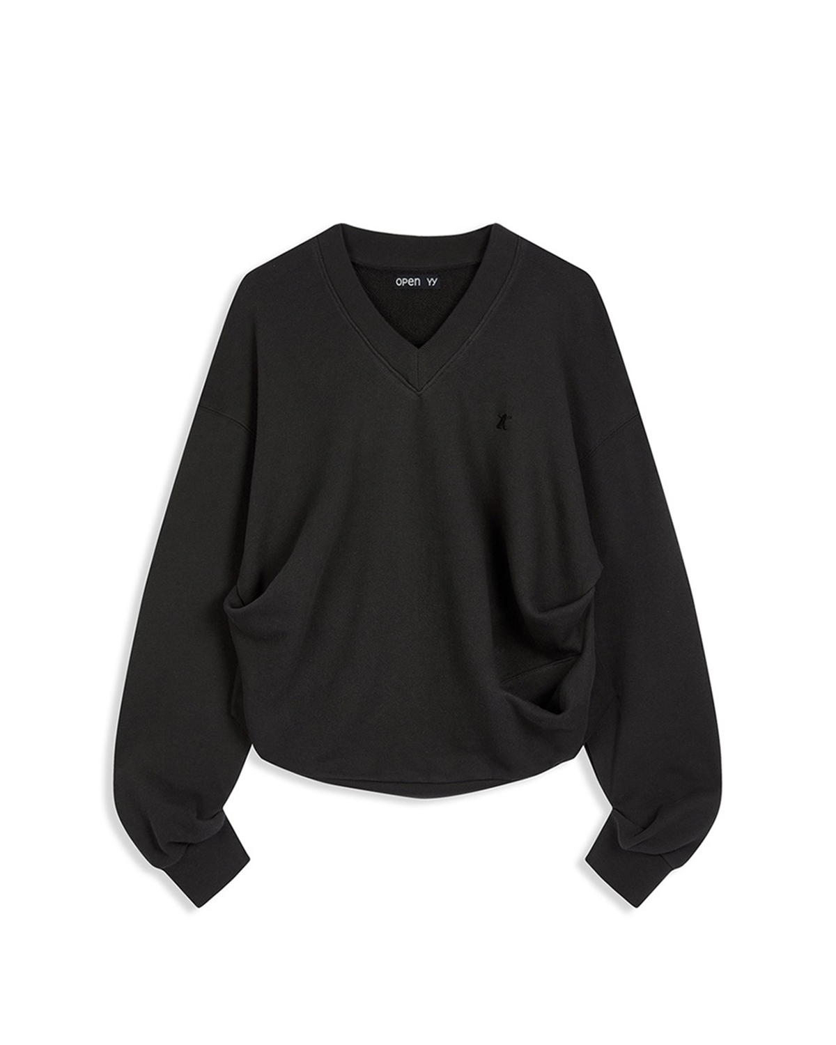 Slouchy V-Neck Sweatshirt - Black