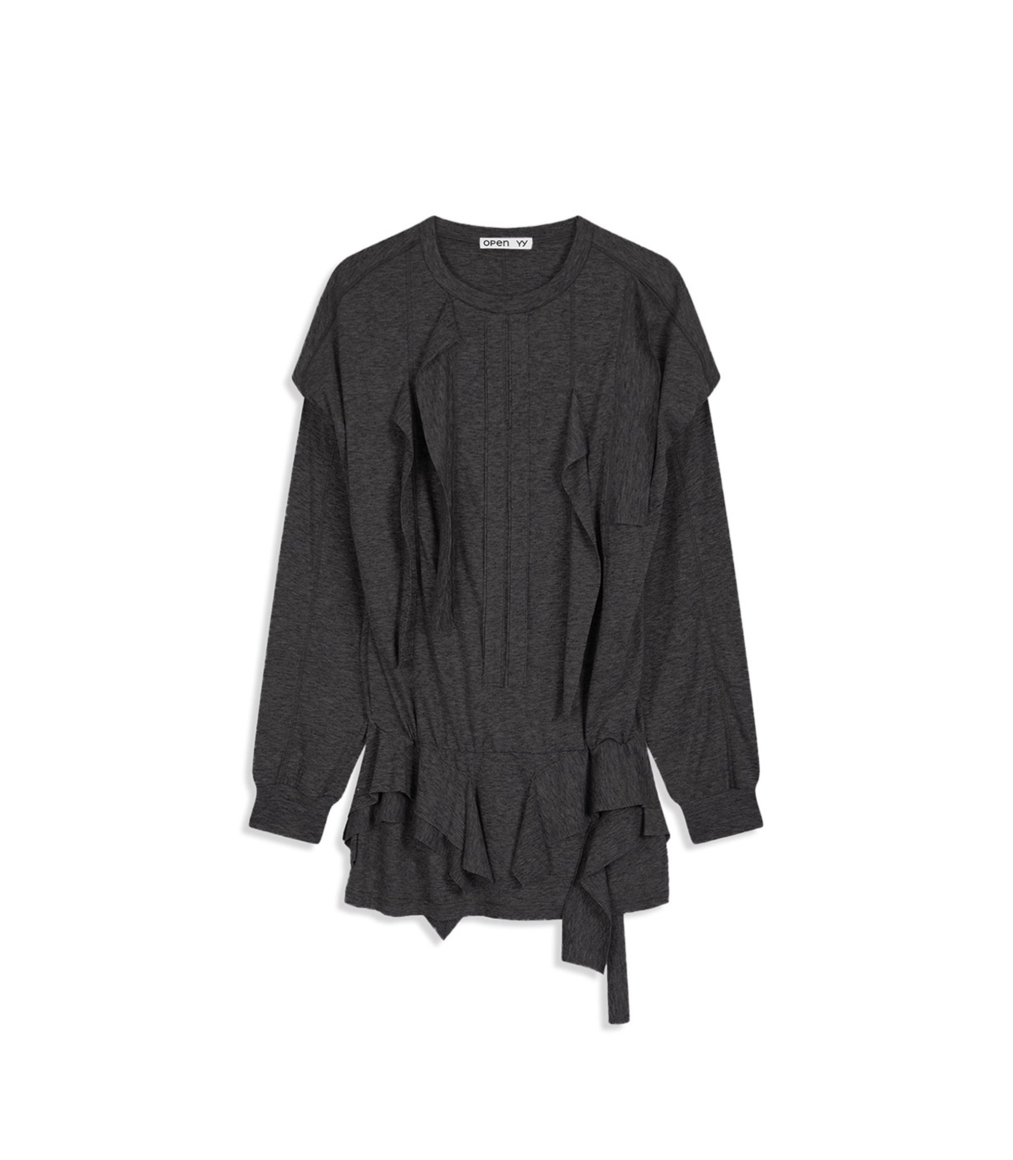 Raw Cut Ruffle Dress - Black