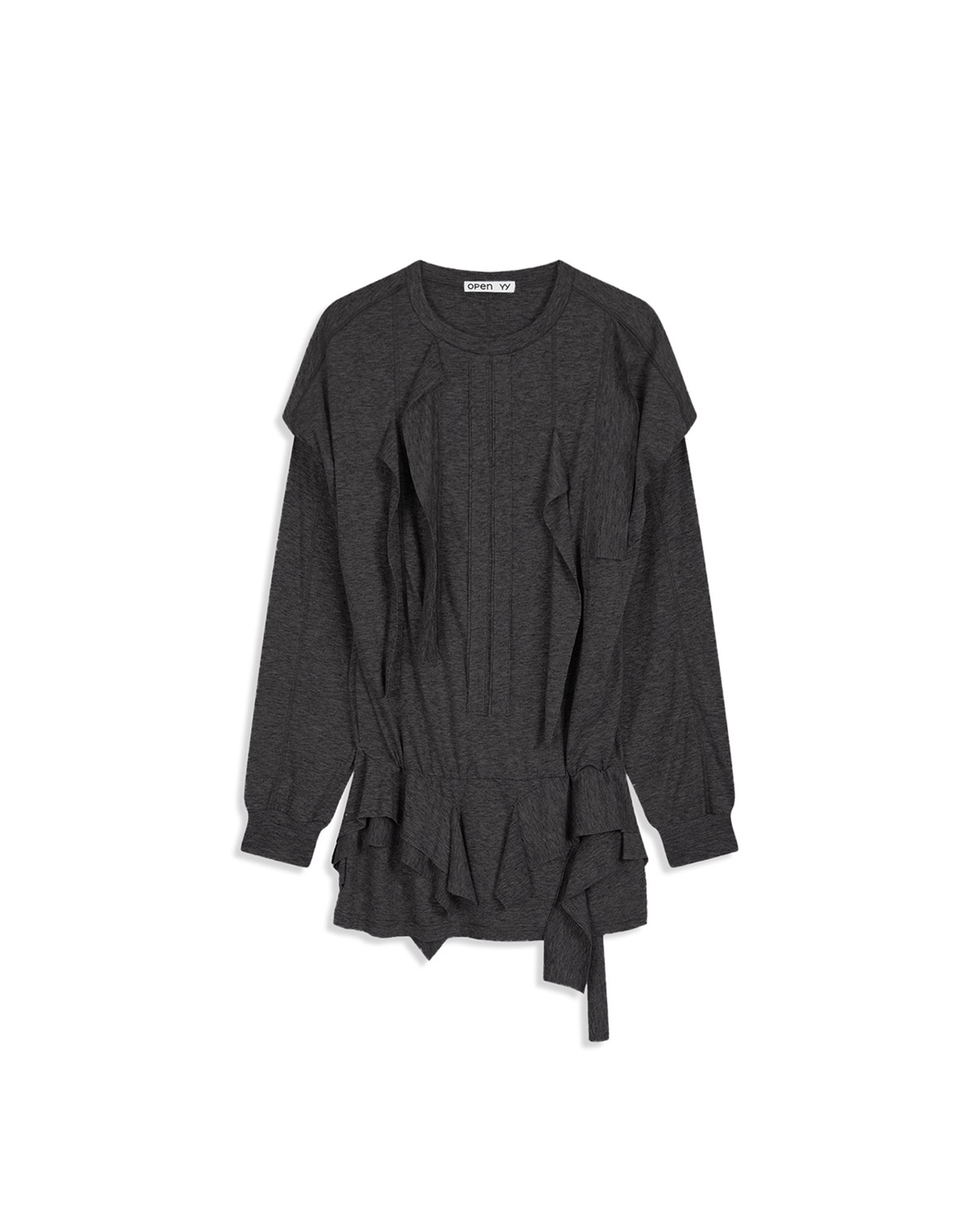 Raw Cut Ruffle Dress - Black