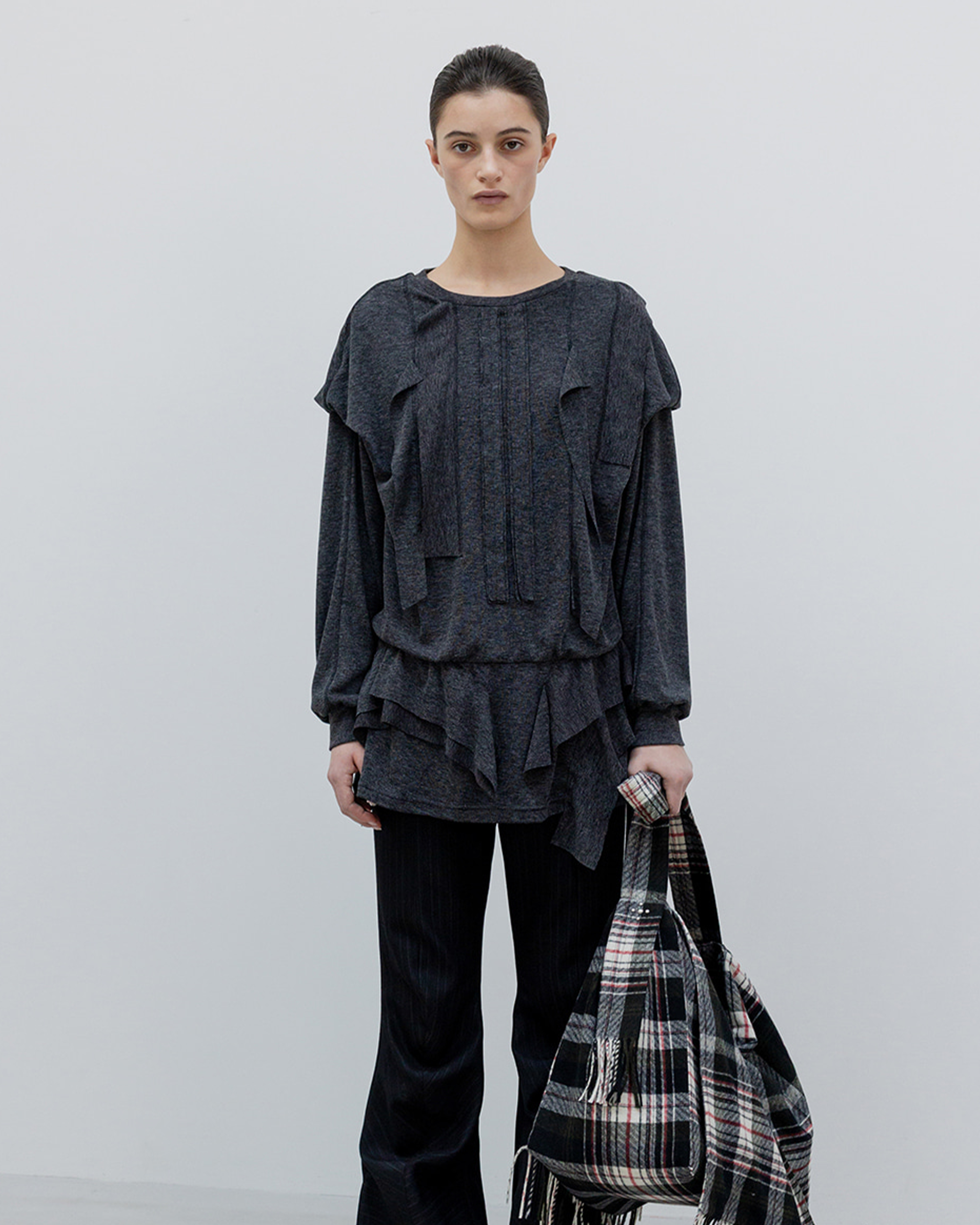 Raw Cut Ruffle Dress - Black